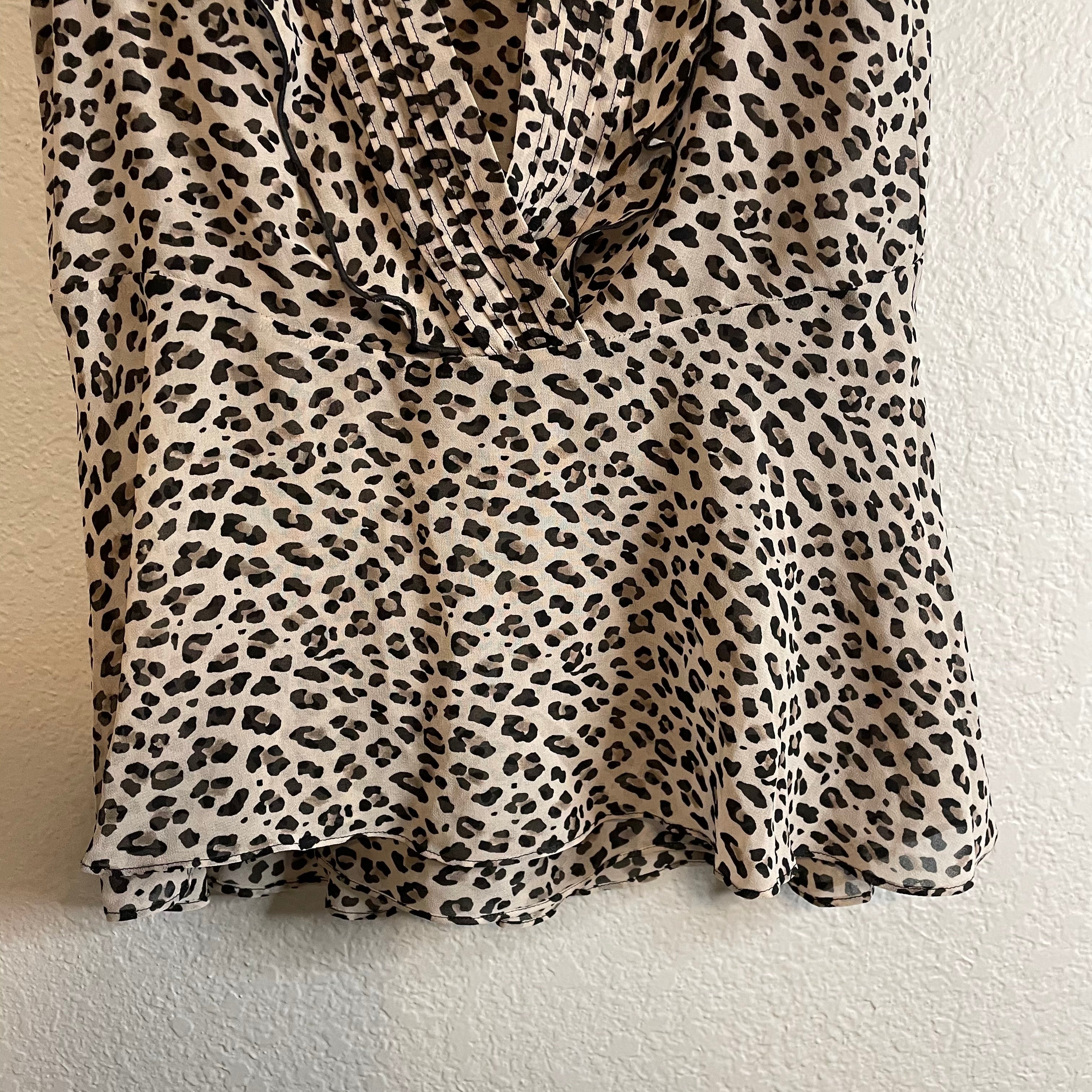 Leopard Ruffle Pleated Layered Blouse