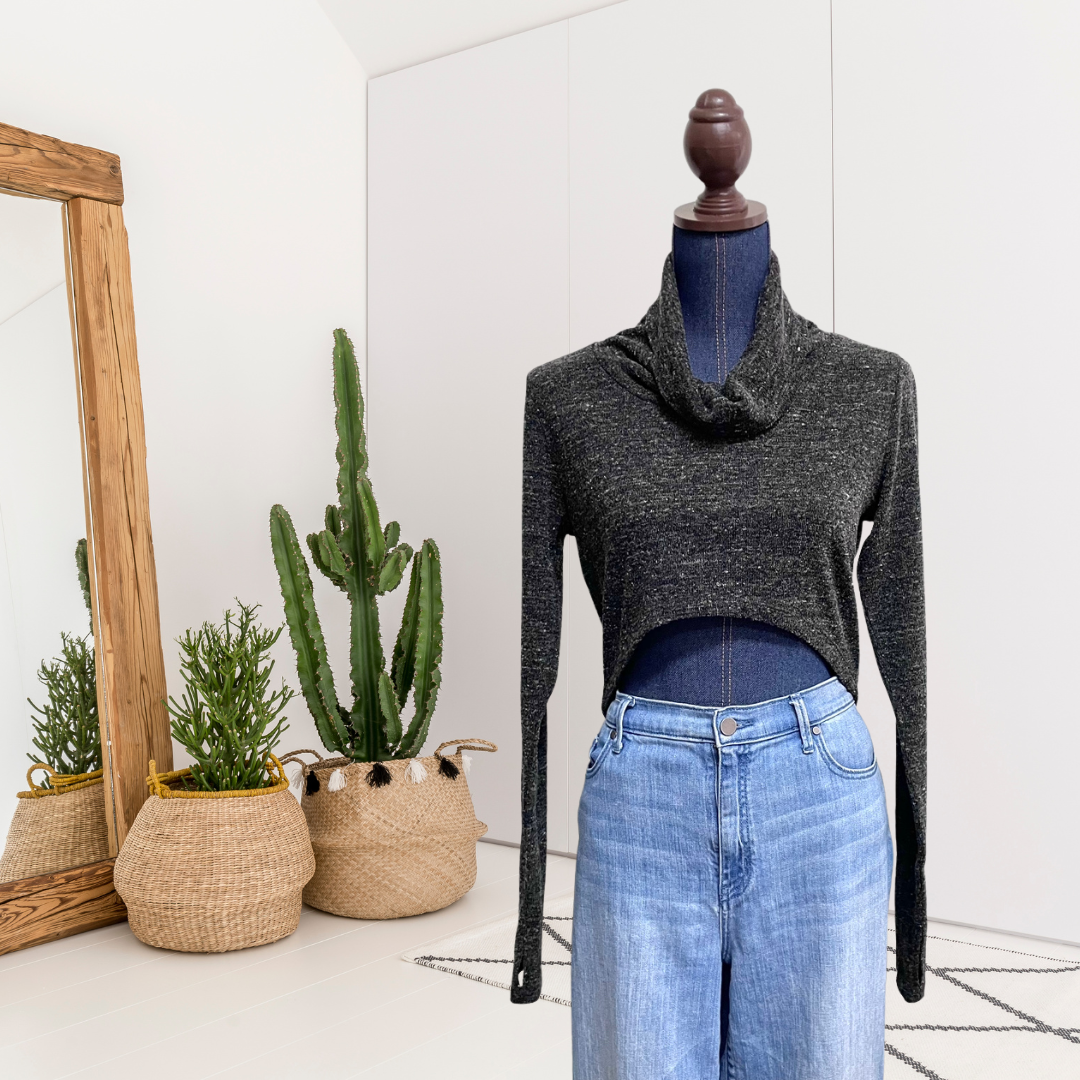 Cropped Cowl Neck Sweater