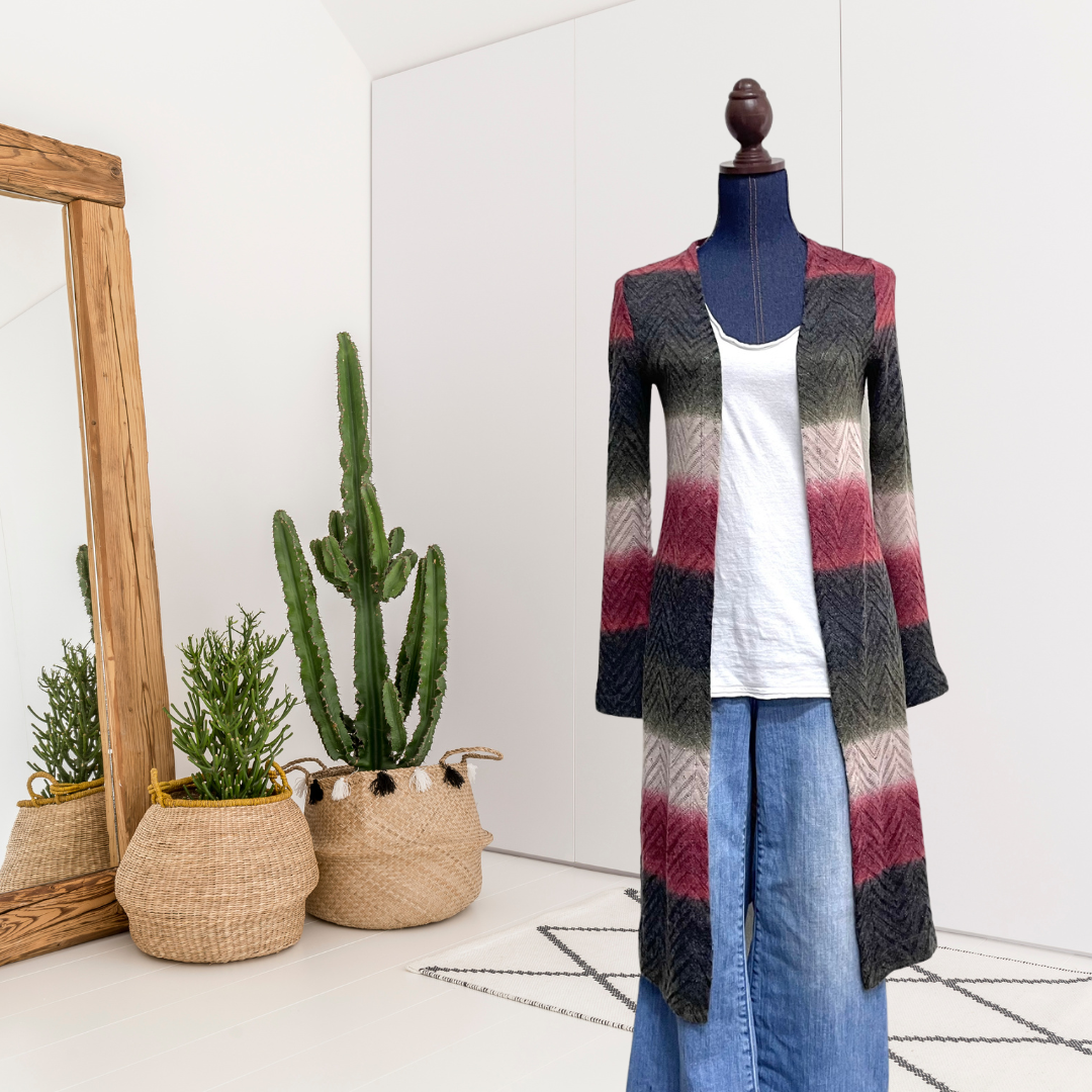 Chevron Striped Long Cardigan