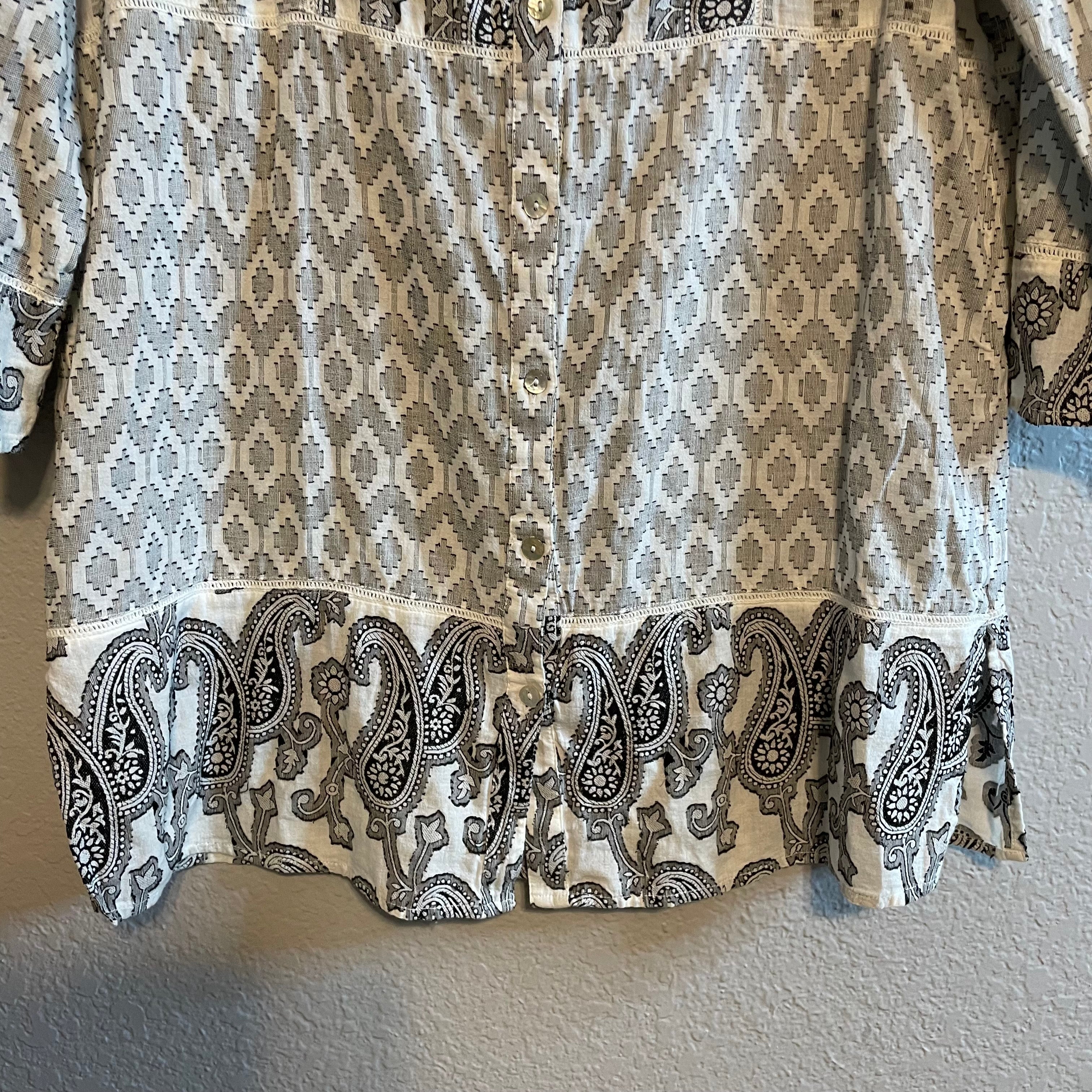 Paisley Geometric Button Up Top