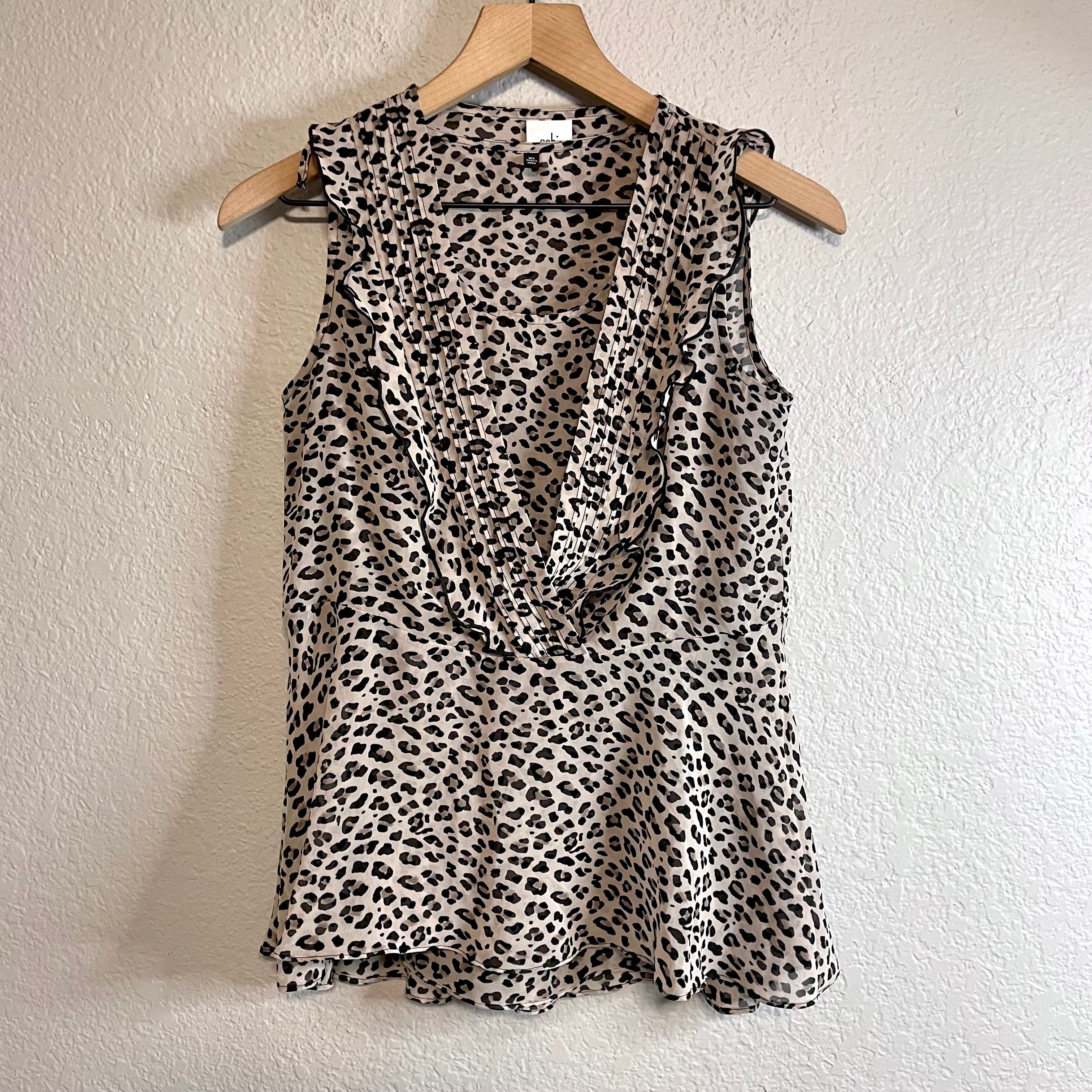 Leopard Ruffle Pleated Layered Blouse