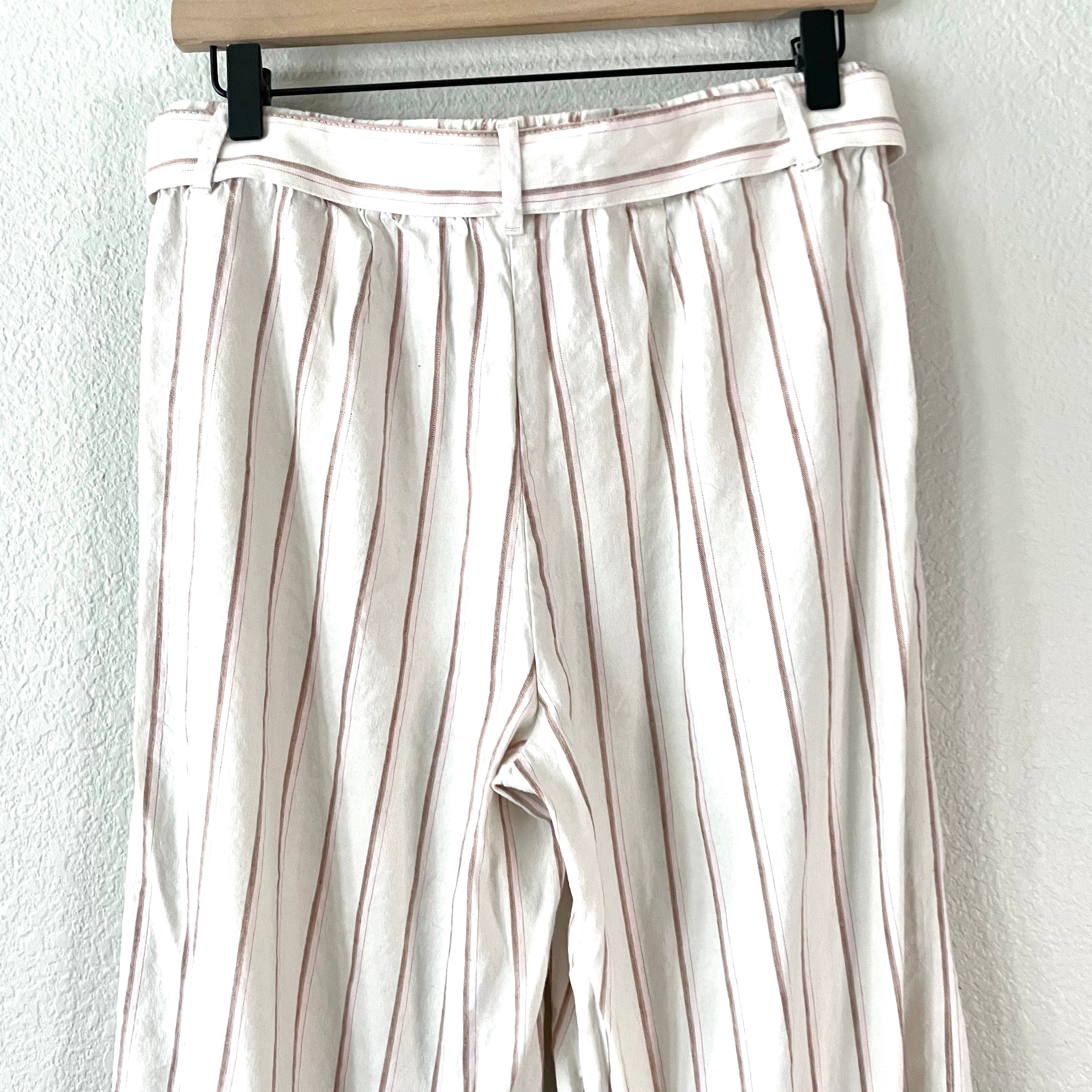 Striped Belted Crop Pants