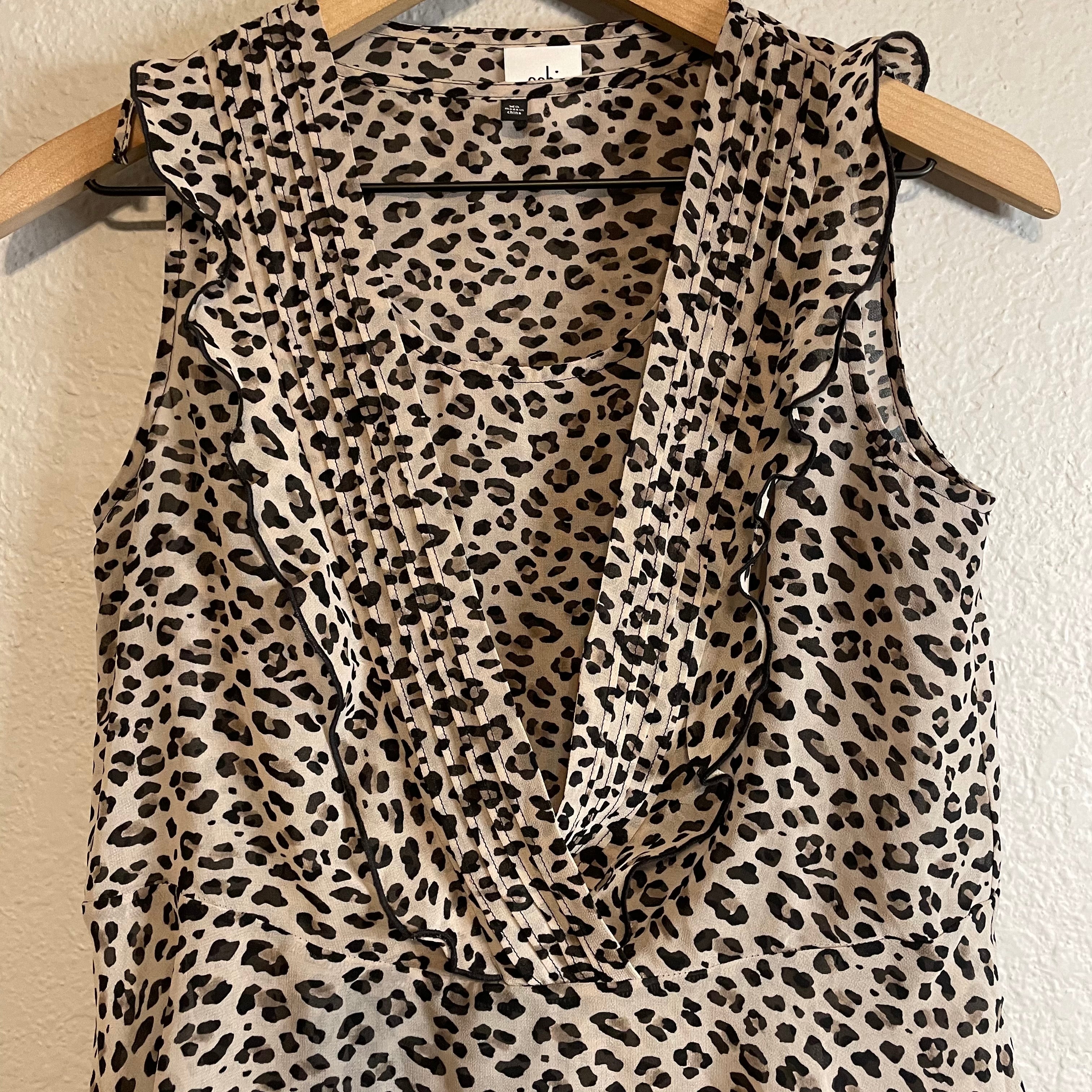 Leopard Ruffle Pleated Layered Blouse