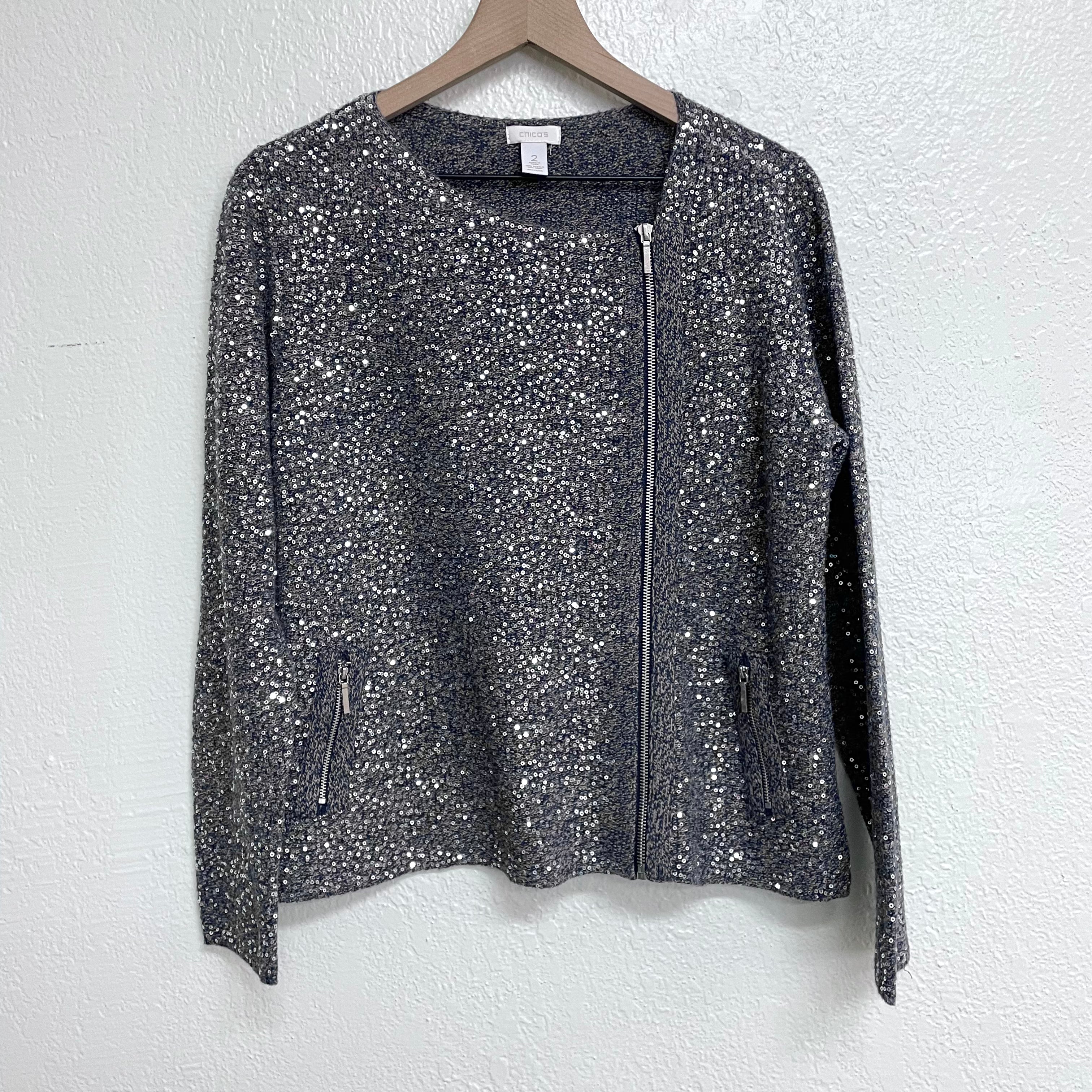 Sequin Moto Sweater Jacket