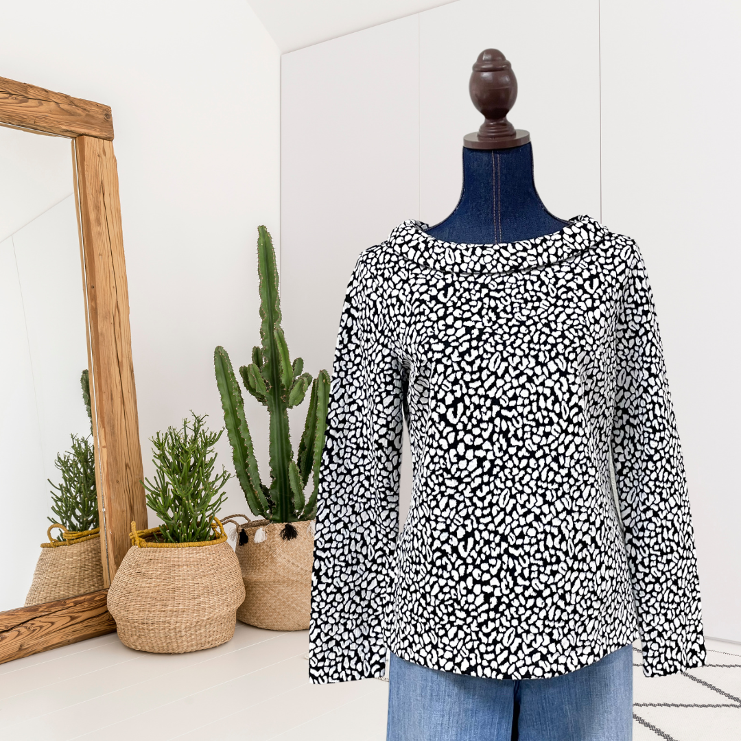 Leopard Print Folded Neck Sweater