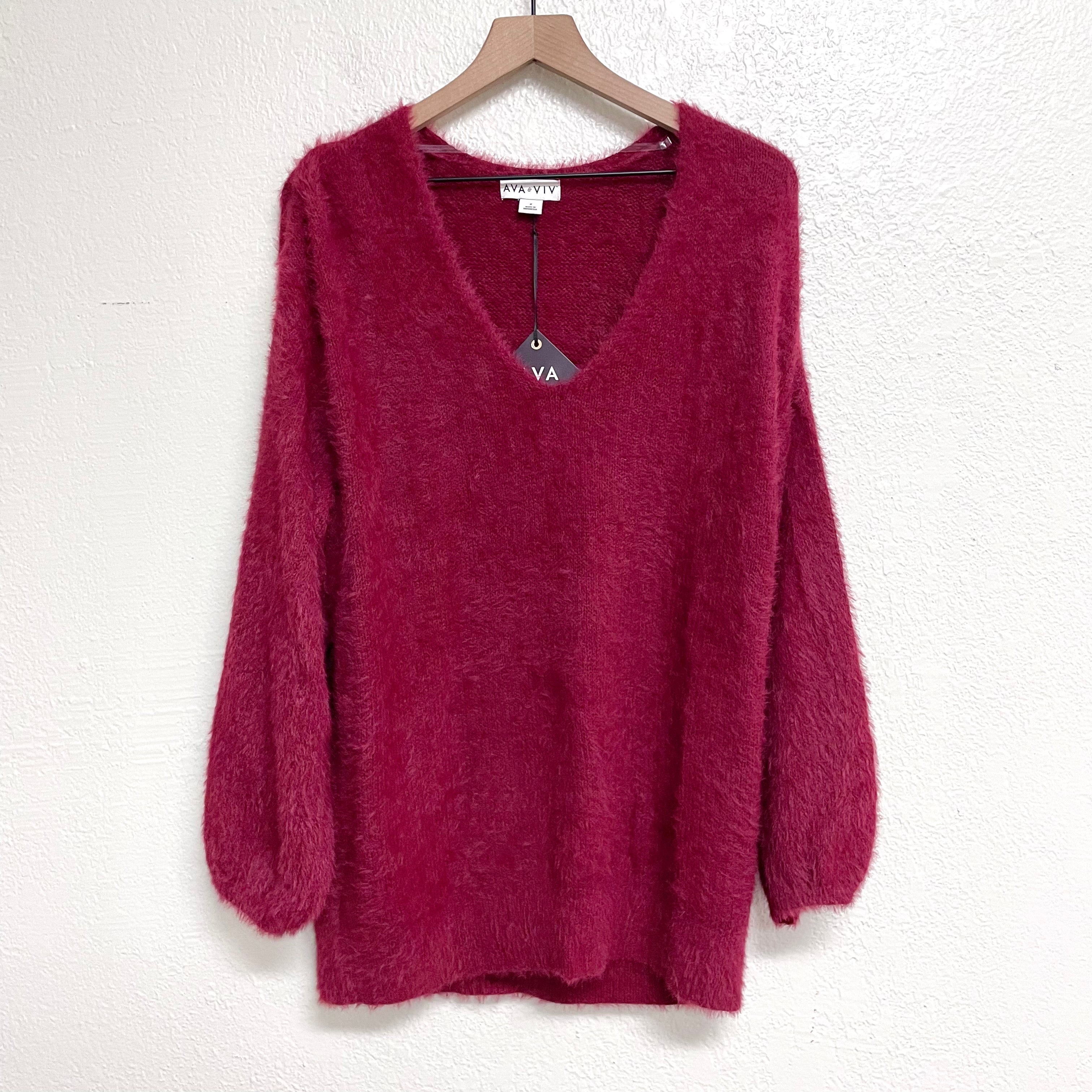 Fuzzy V-Neck Sweater