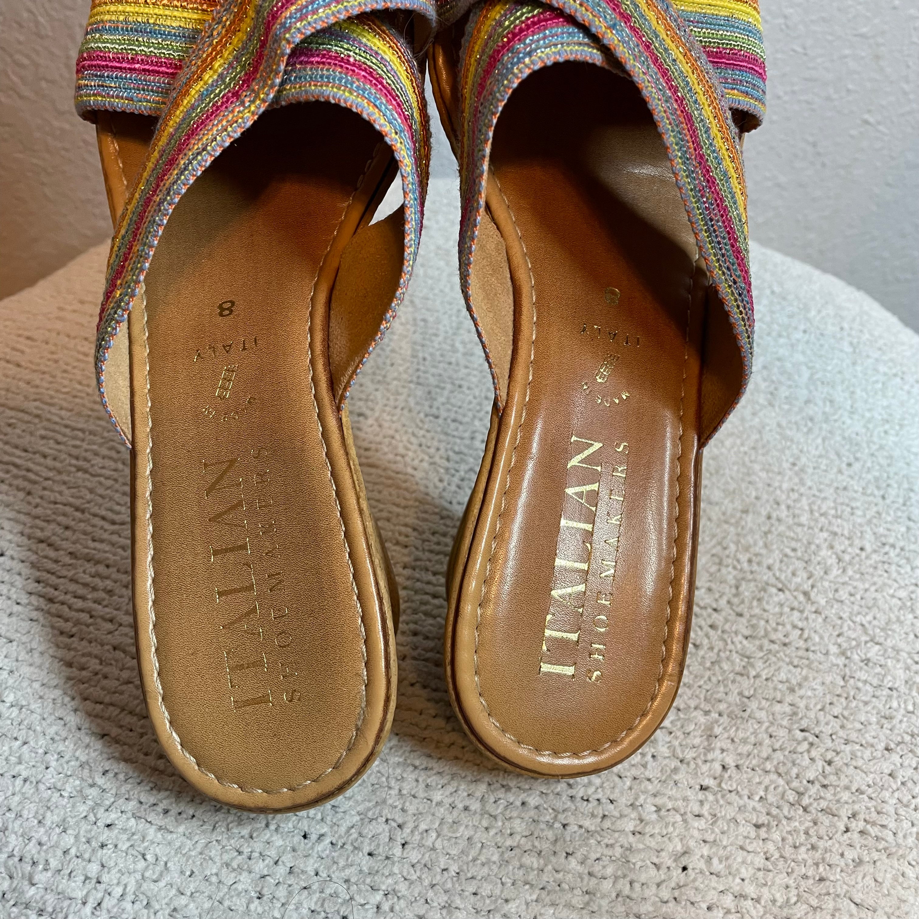 Rainbow Striped Wedge Sandals