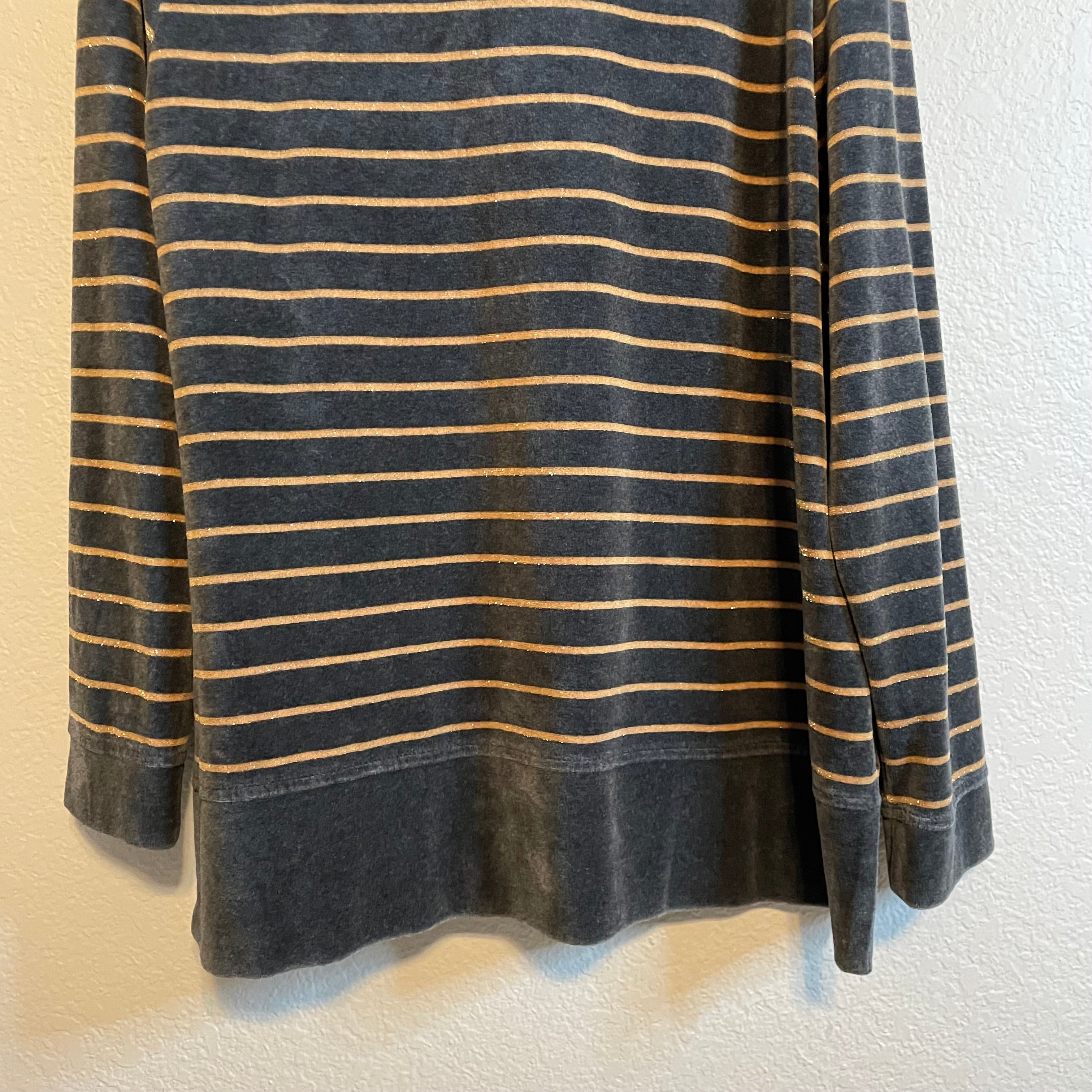 Striped Velour Cowl Neck Sweater