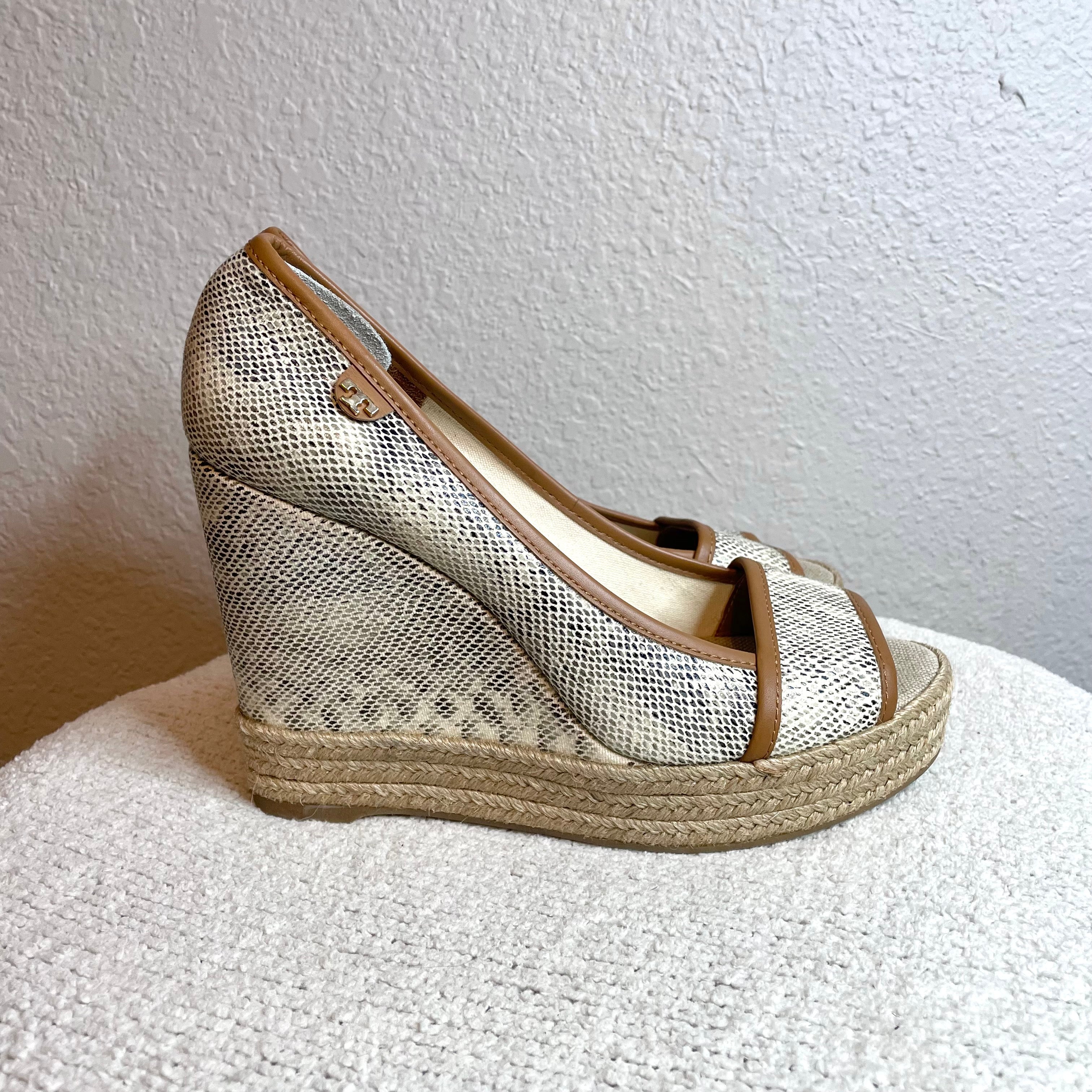 Snakeskin Open Toe Wedge