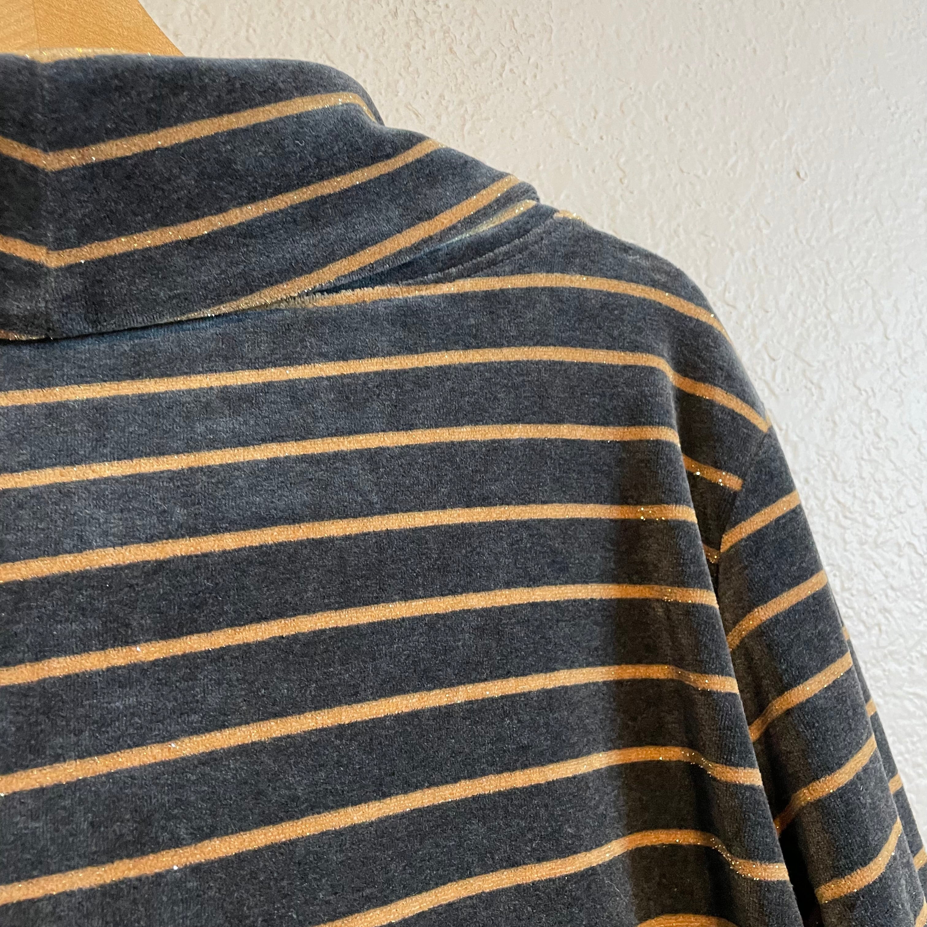 Striped Velour Cowl Neck Sweater