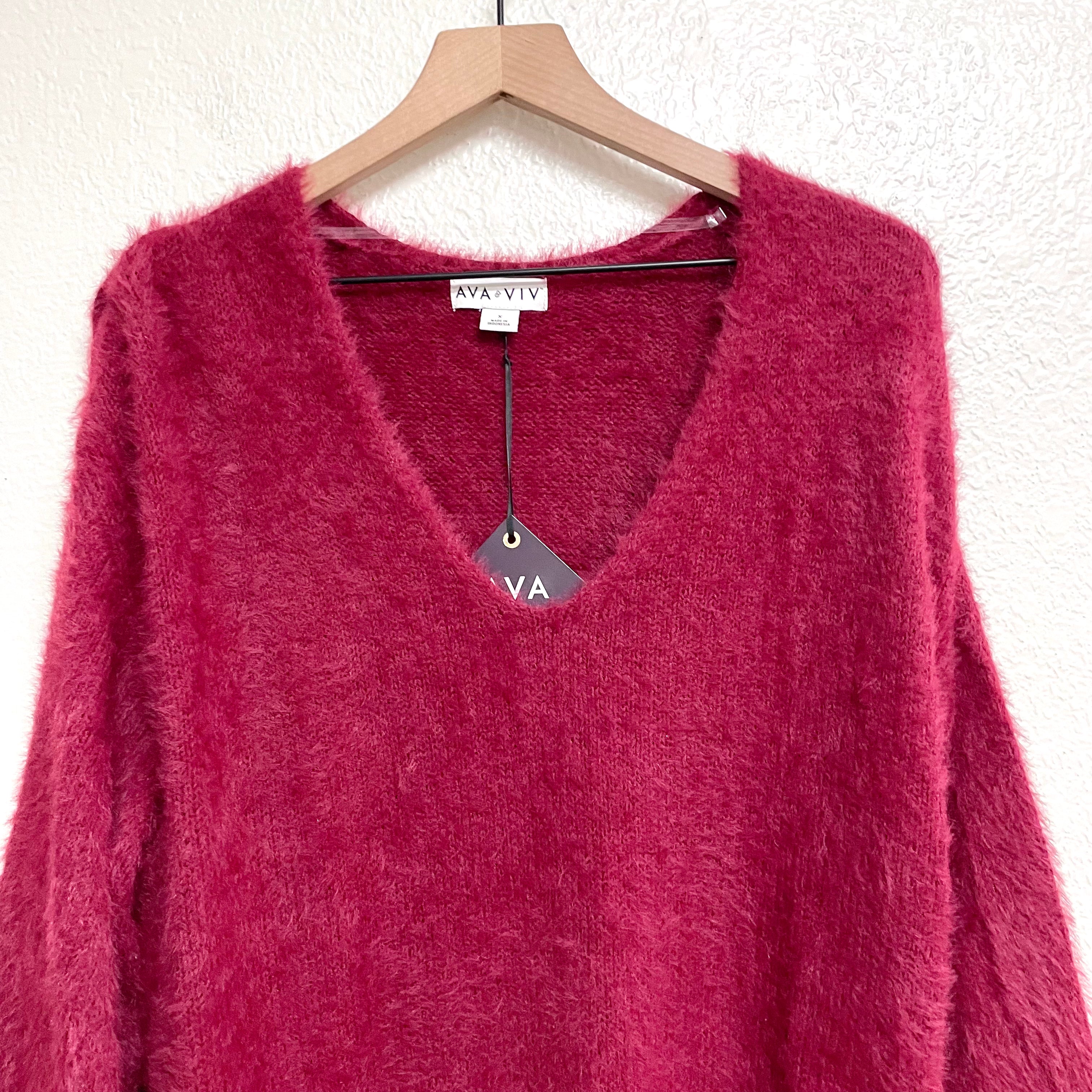 Fuzzy V-Neck Sweater