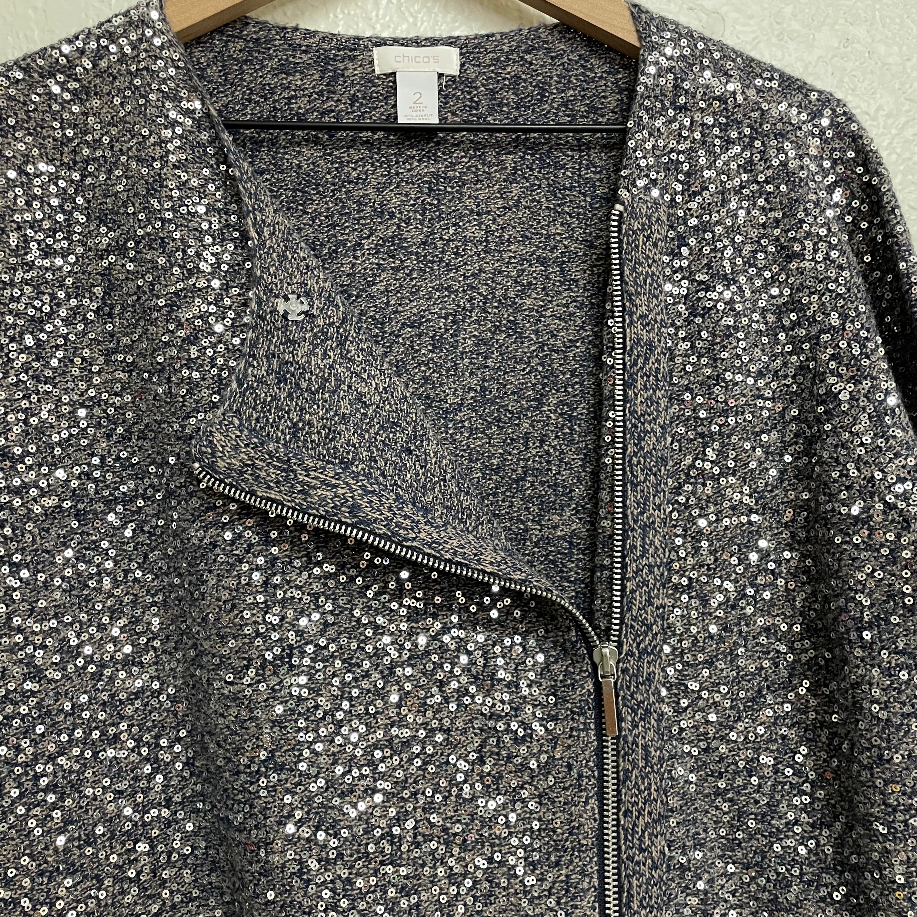 Sequin Moto Sweater Jacket