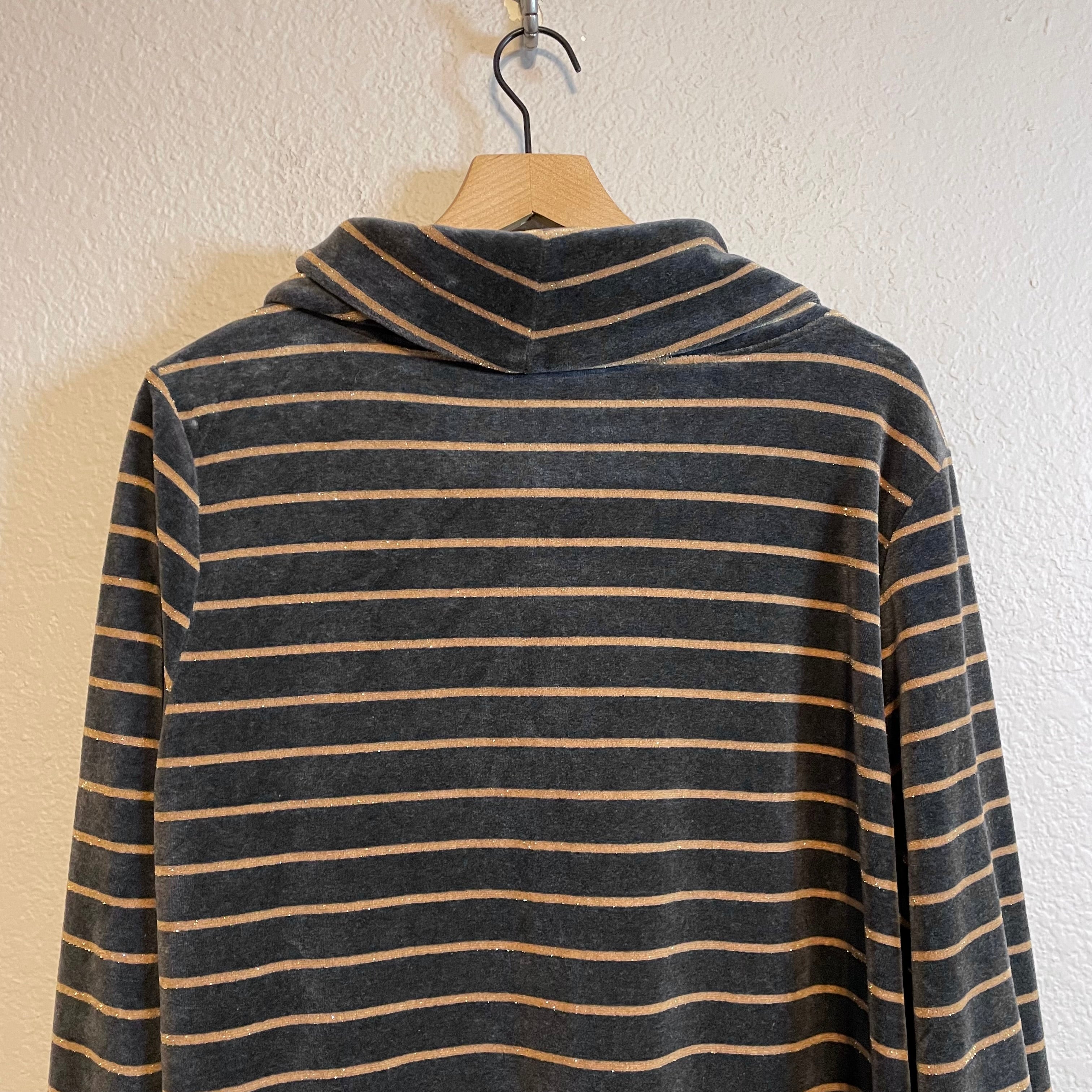 Striped Velour Cowl Neck Sweater