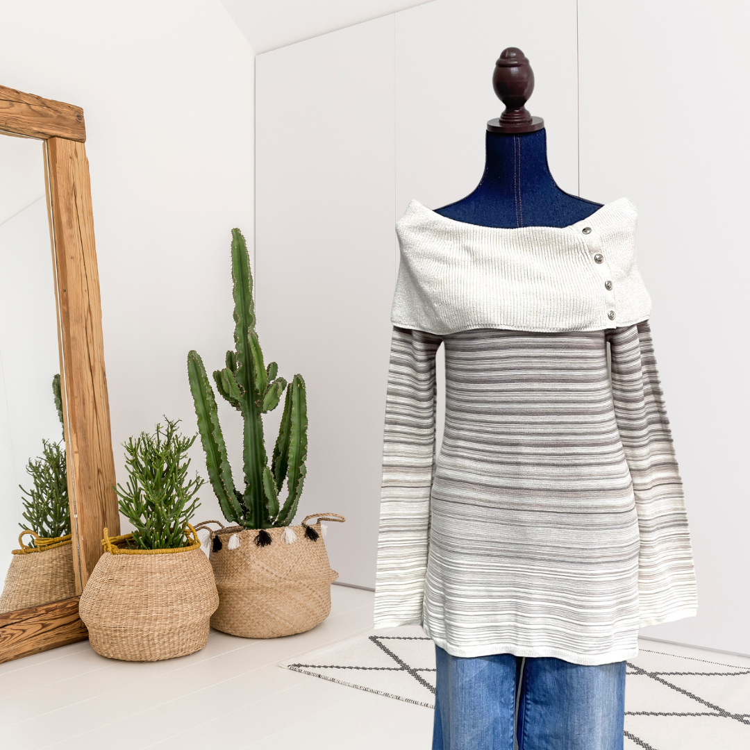 Striped Cowl Neck Sweater