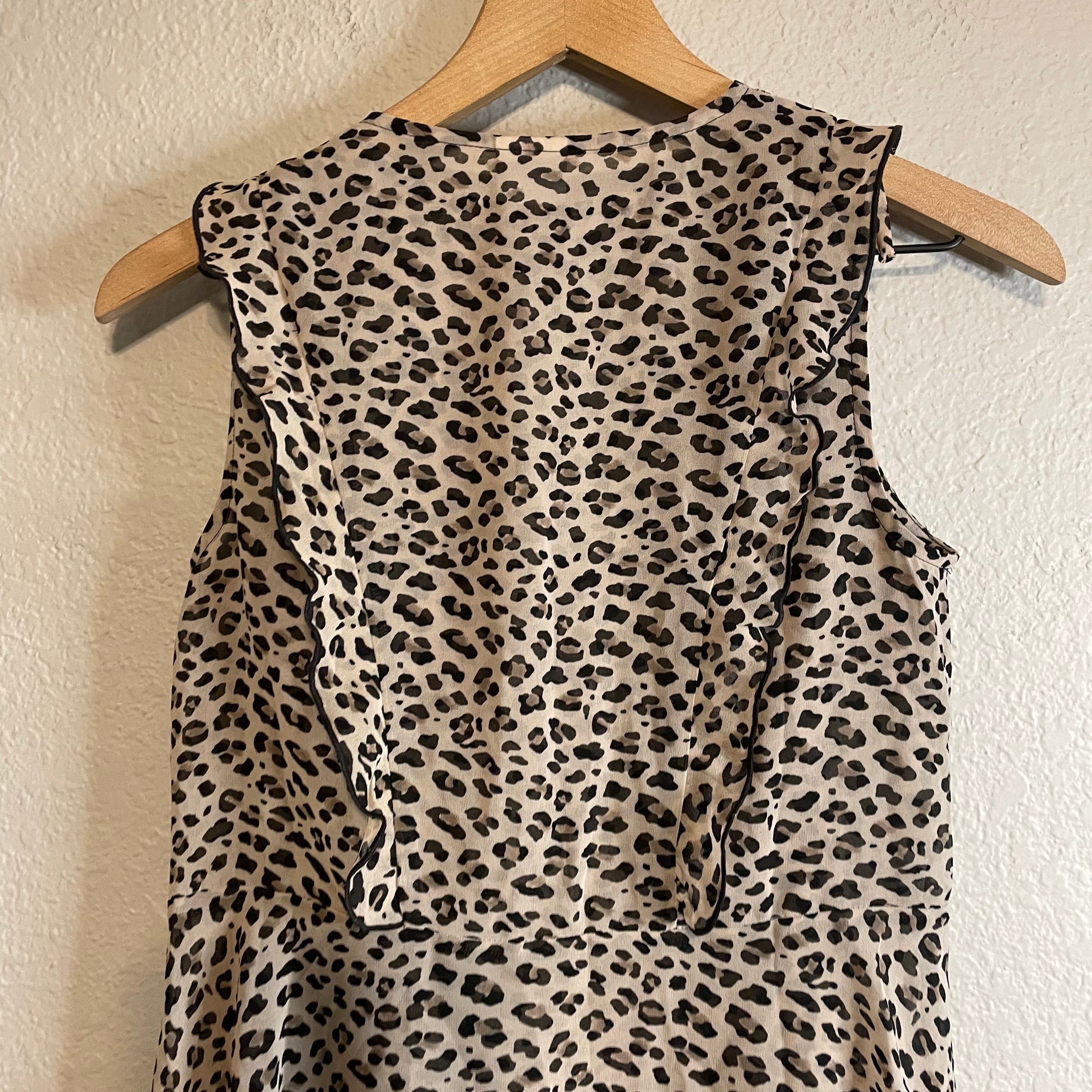 Leopard Ruffle Pleated Layered Blouse