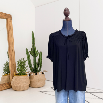 Smocked Tie Front Blouse