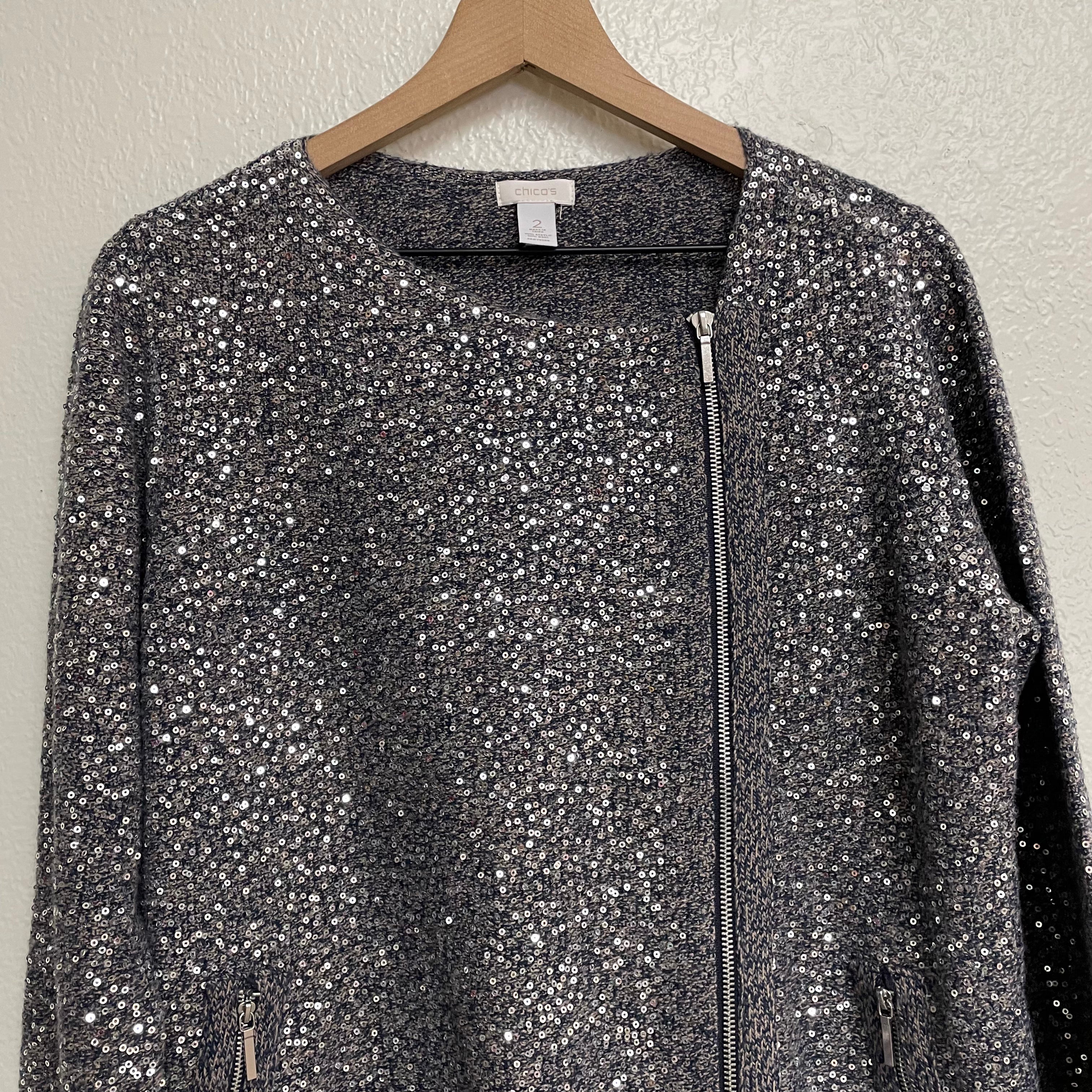 Sequin Moto Sweater Jacket