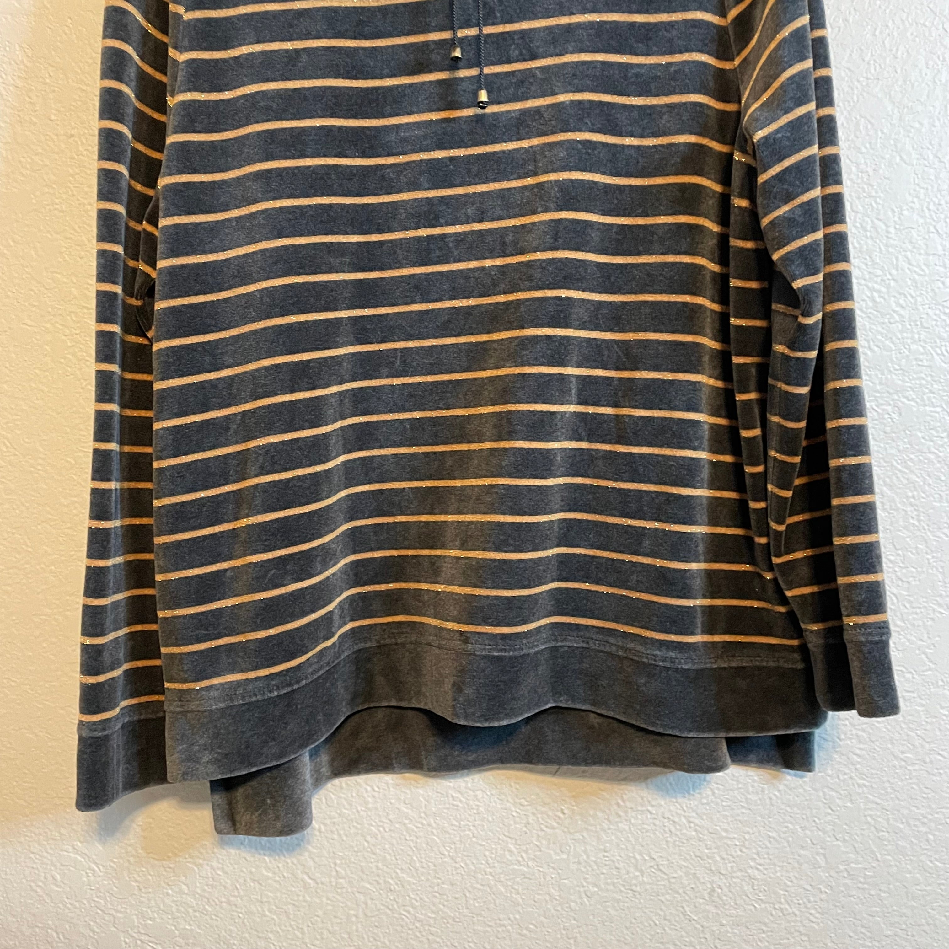 Striped Velour Cowl Neck Sweater