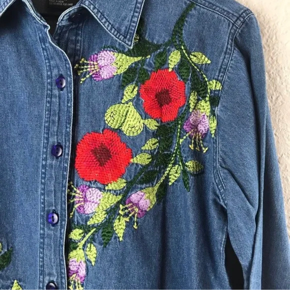 Floral Embroidered Denim Shirt