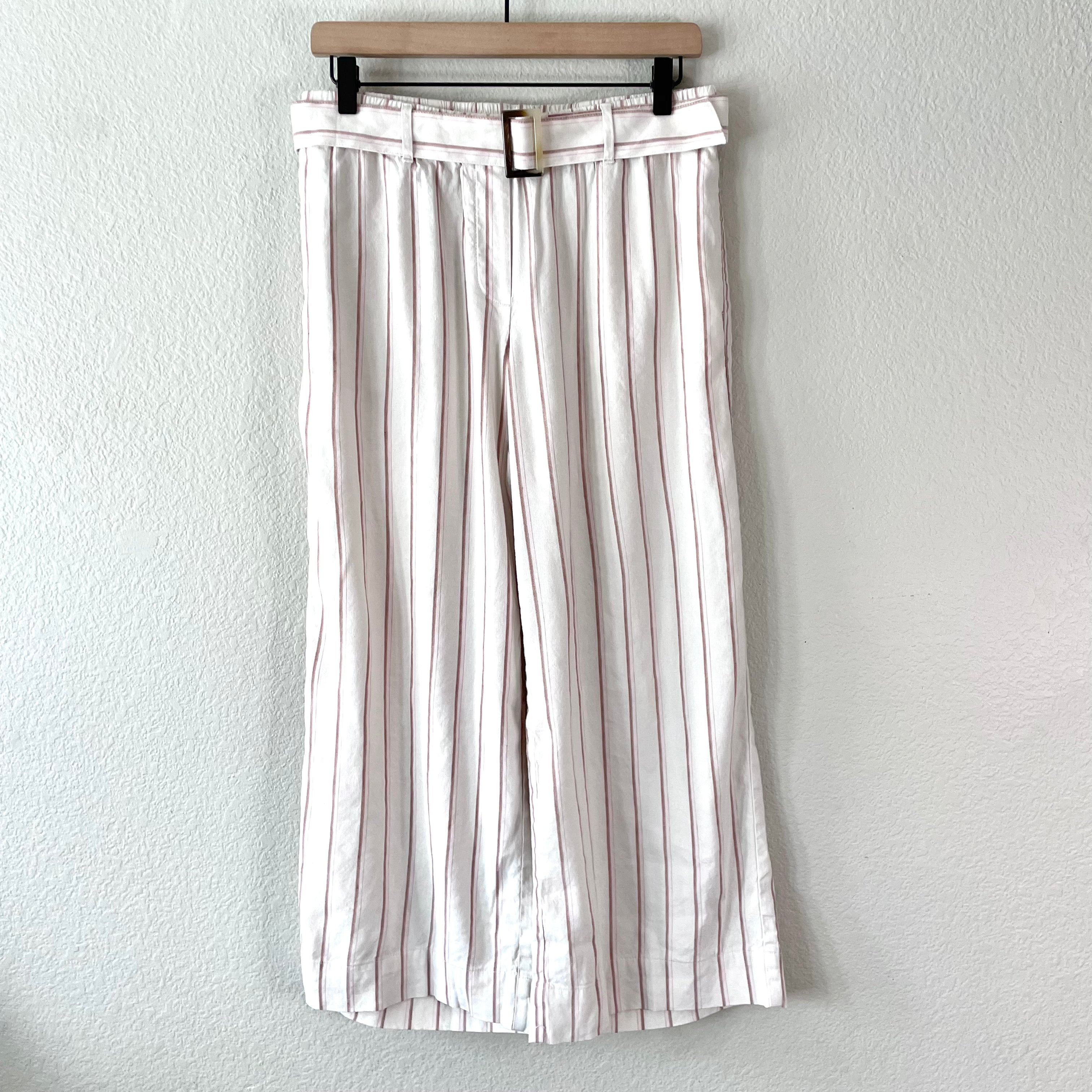 Striped Belted Crop Pants