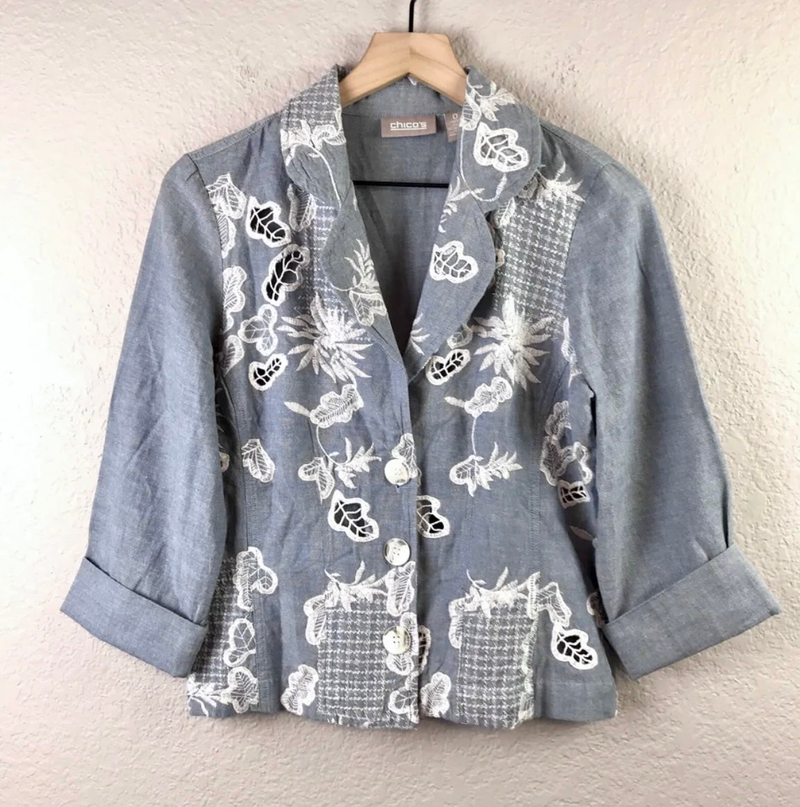 Chambray Embroidered Blazer