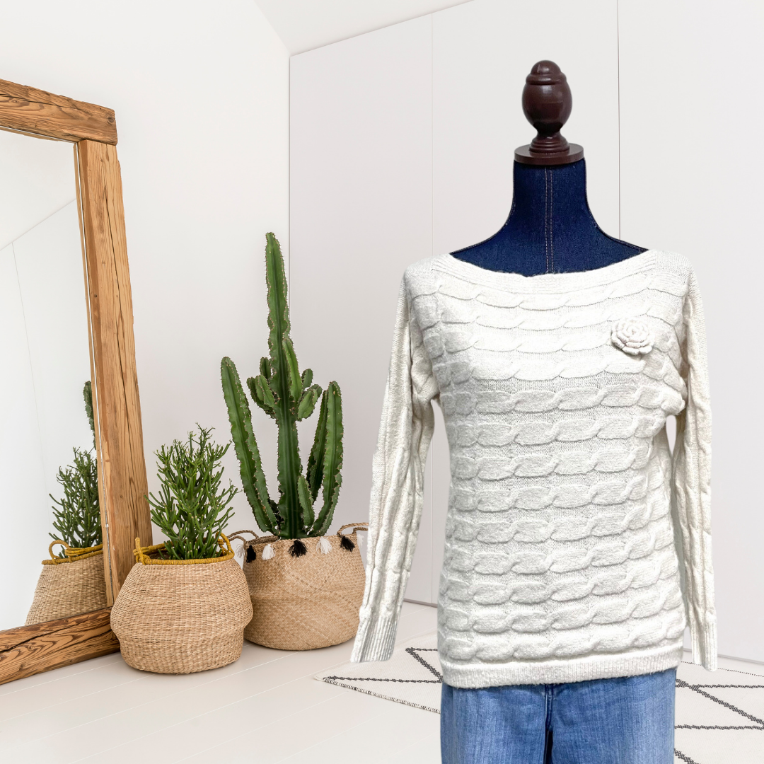 Cable Knit Wide Neck Sweater