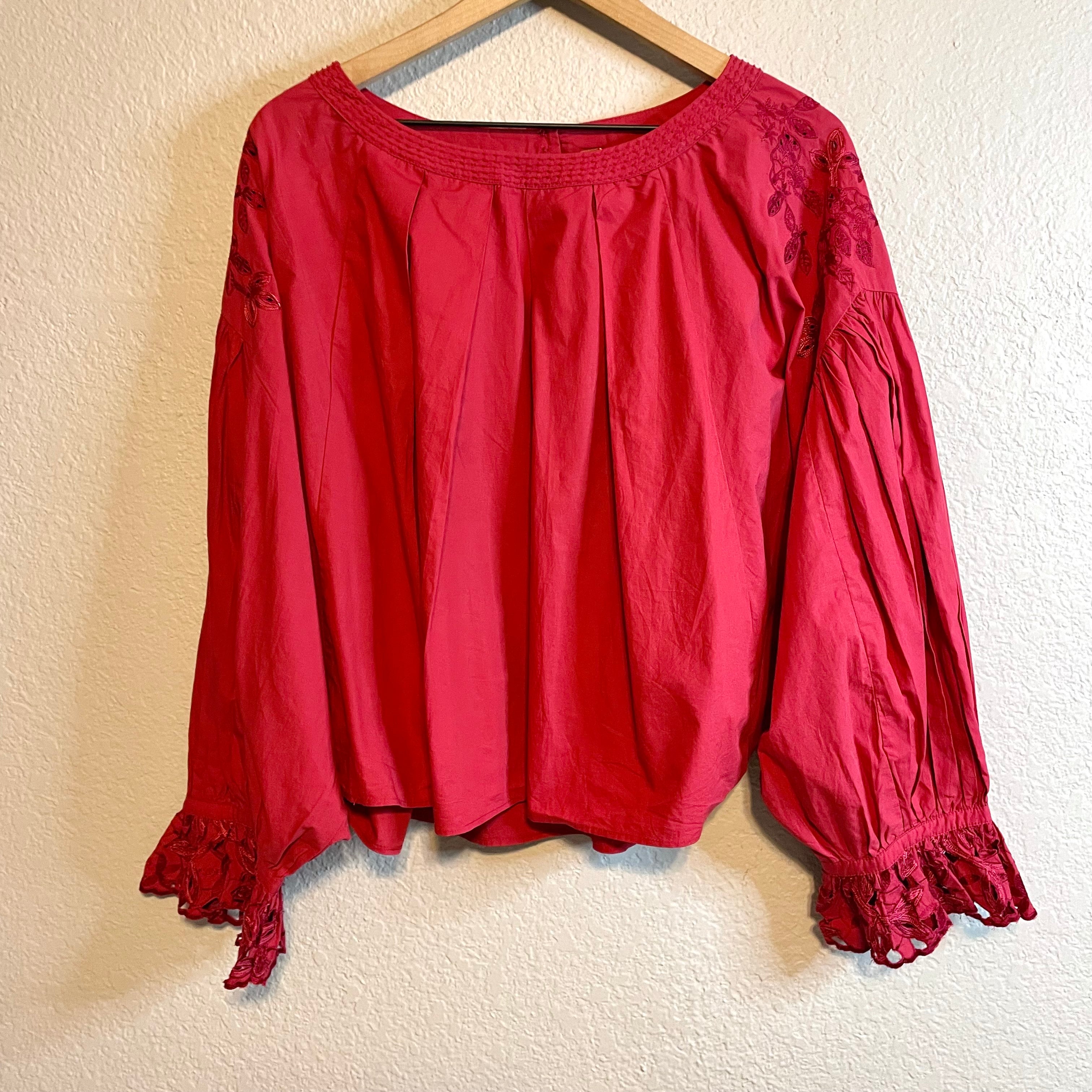 Embroidered Balloon Dolman Sleeve Top