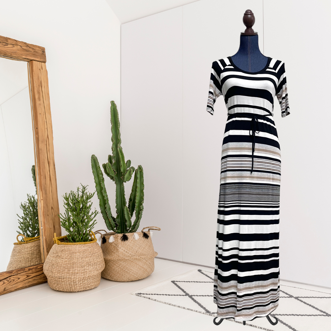 Striped Short Sleeve Maxi Dress