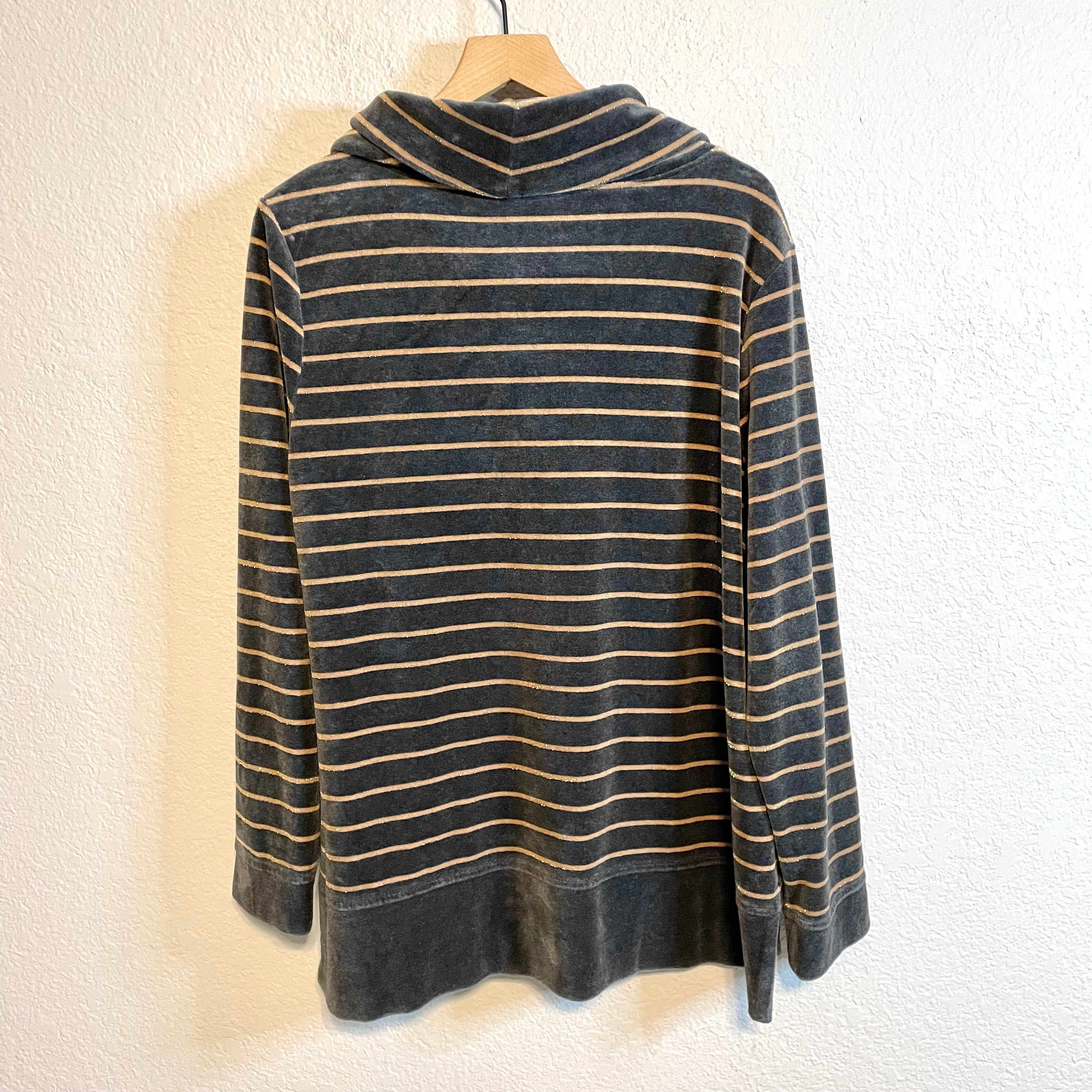 Striped Velour Cowl Neck Sweater