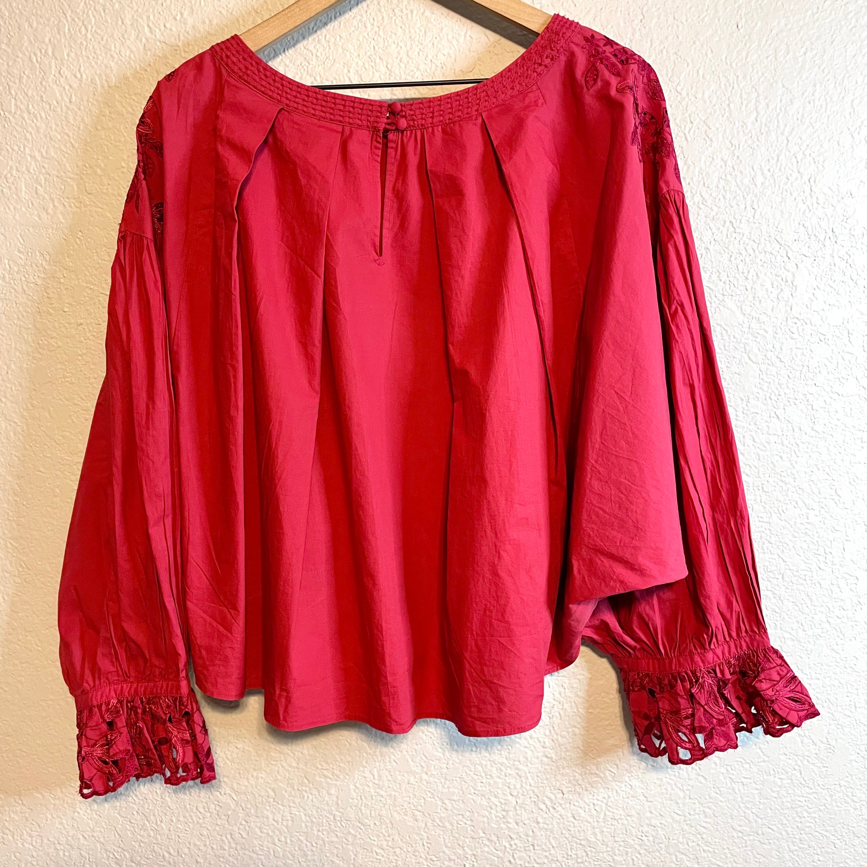 Embroidered Balloon Dolman Sleeve Top