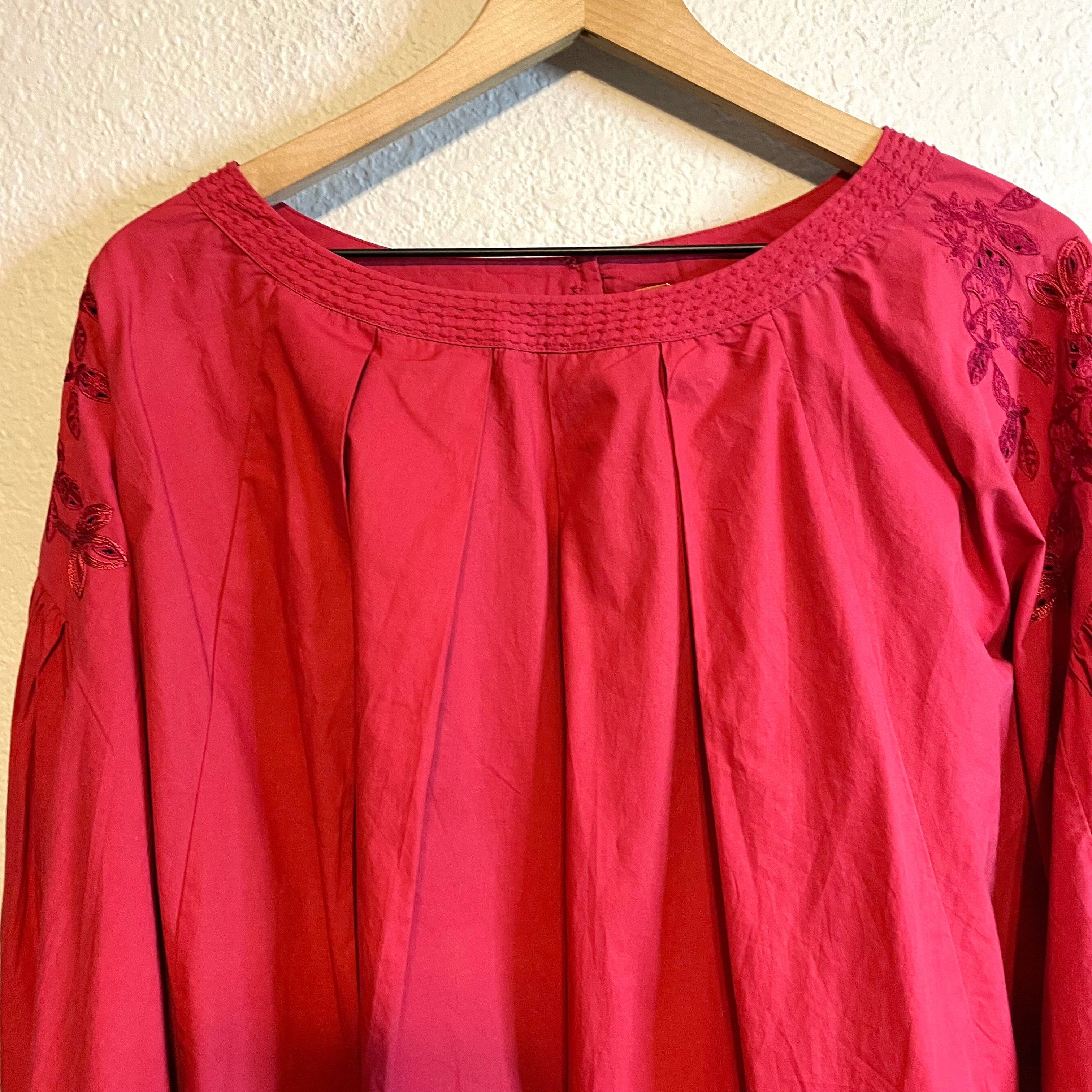 Embroidered Balloon Dolman Sleeve Top