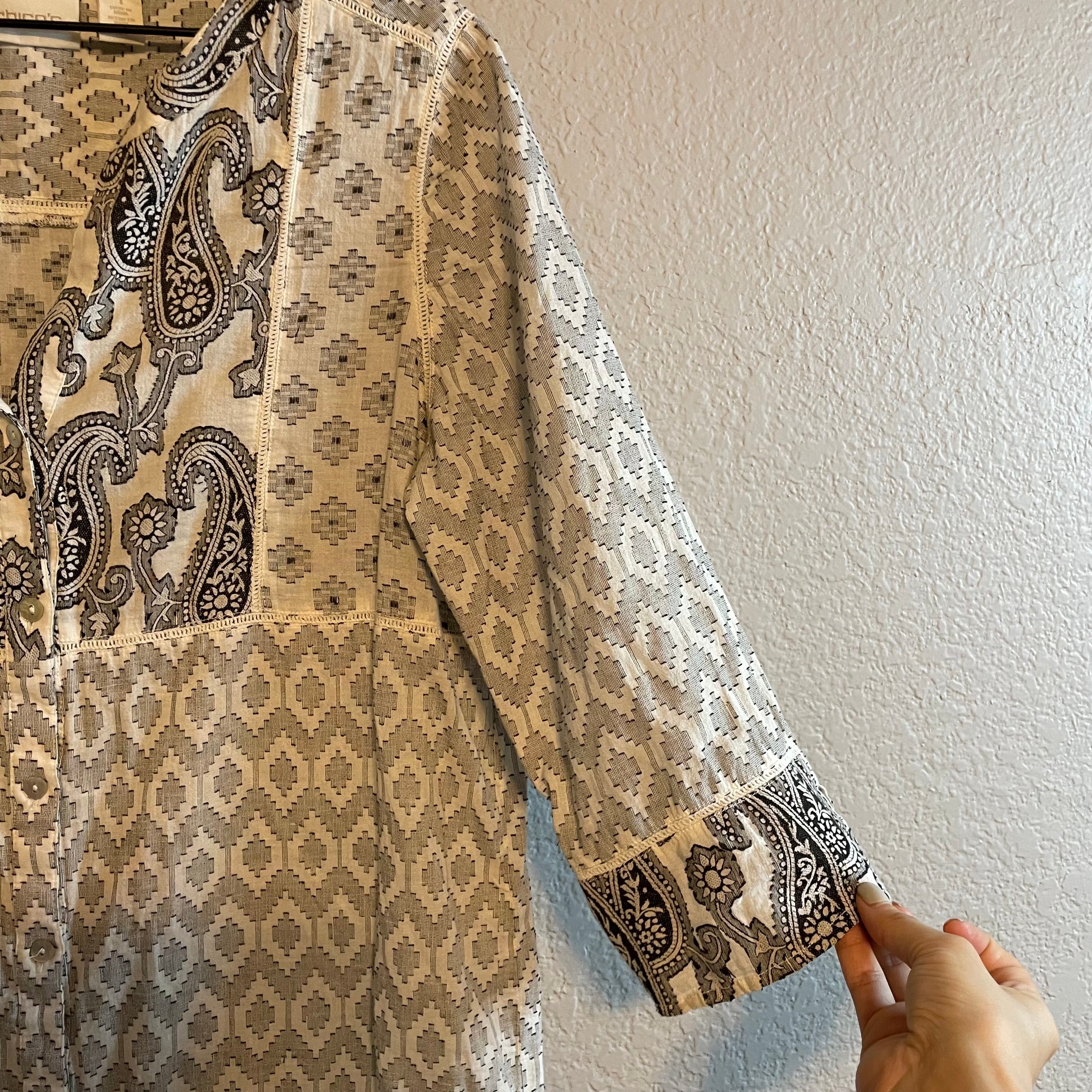 Paisley Geometric Button Up Top