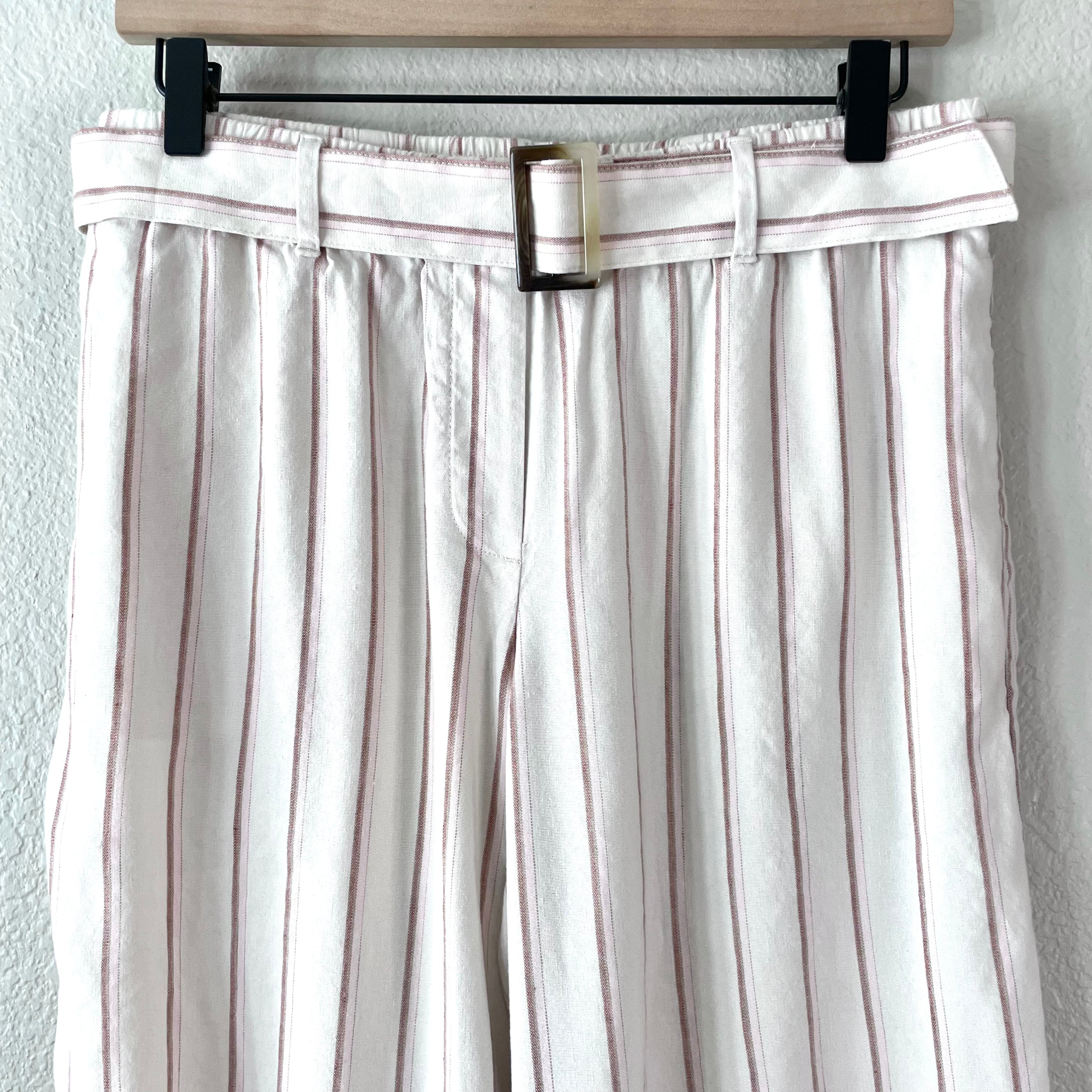 Striped Belted Crop Pants