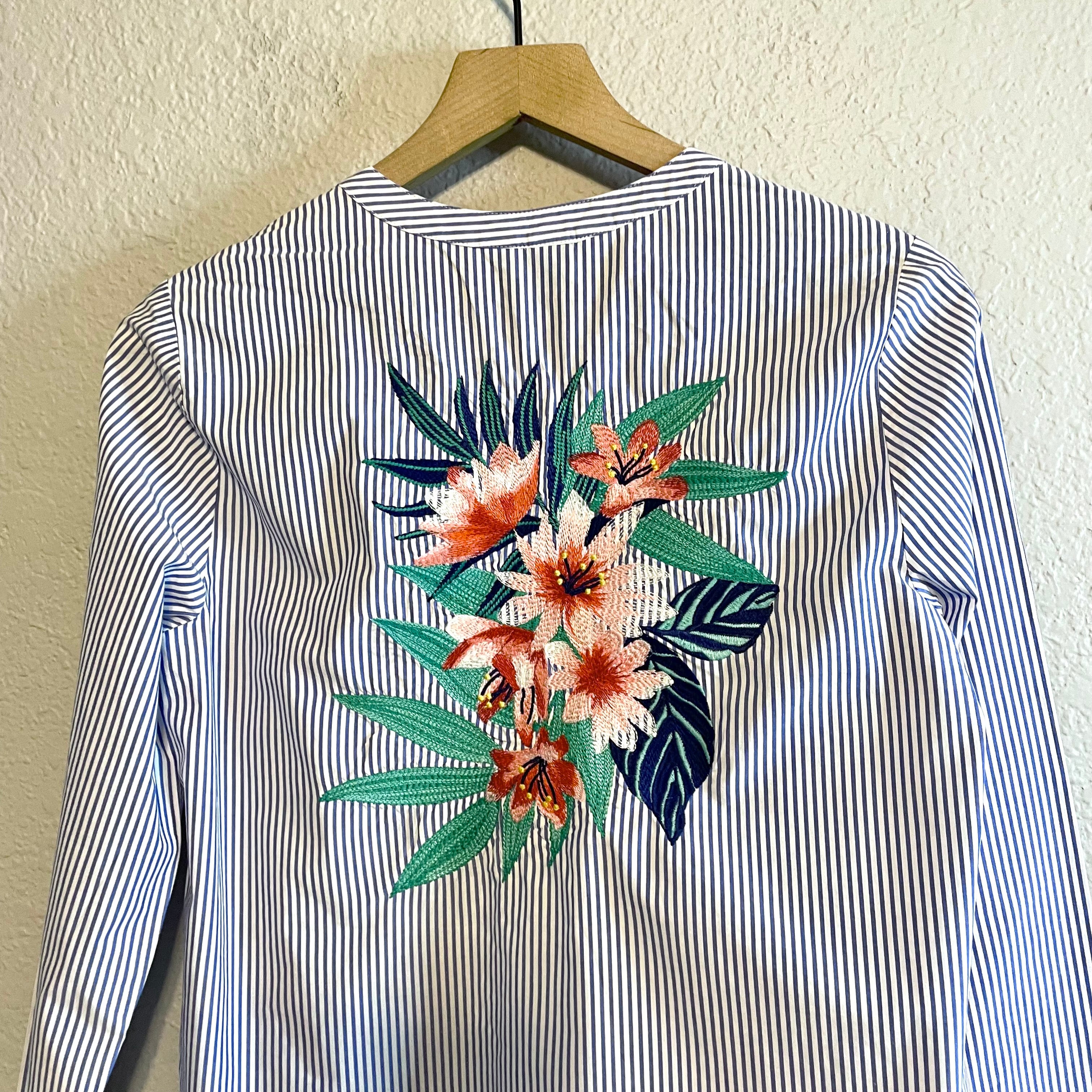 Floral Embroidered Popover Top