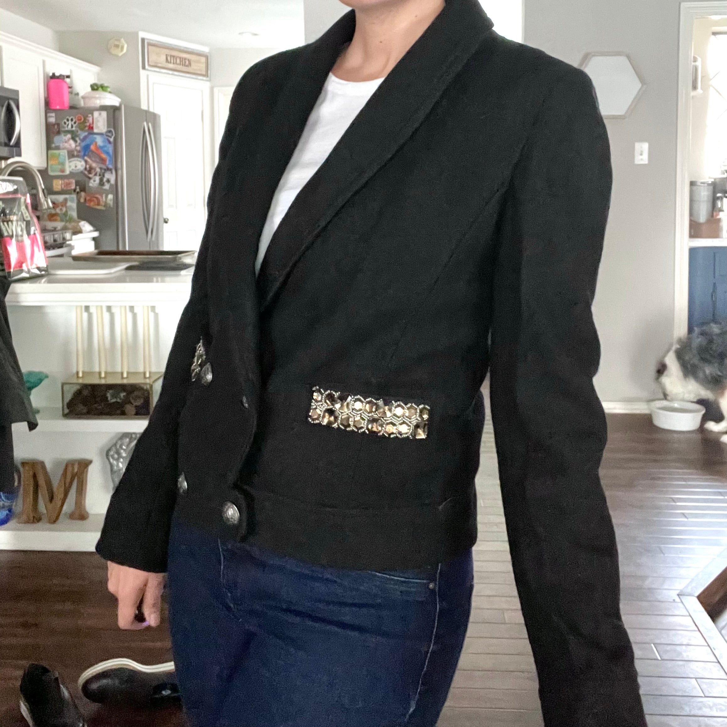 Boiled Wool Jeweled Blazer