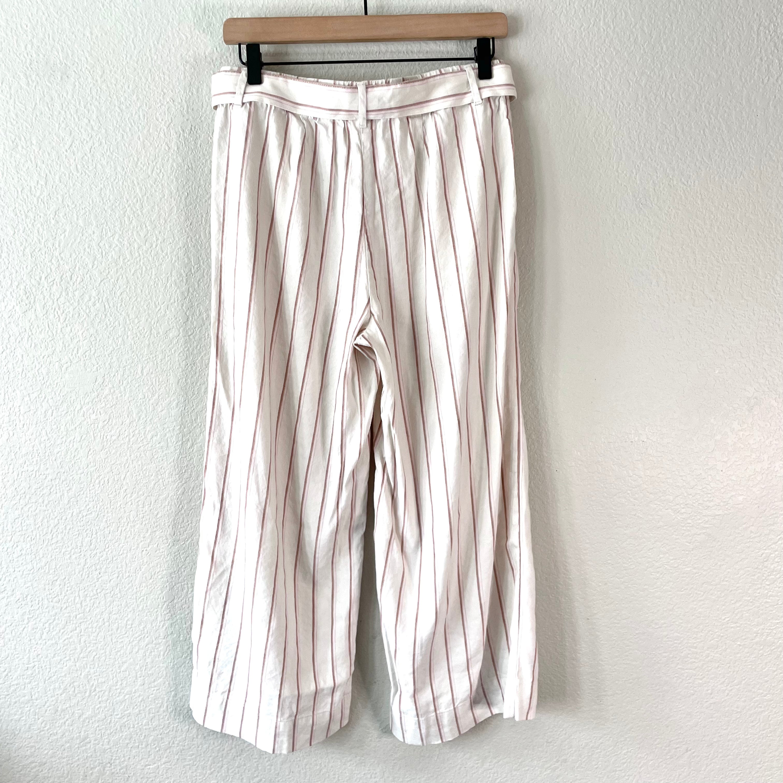 Striped Belted Crop Pants