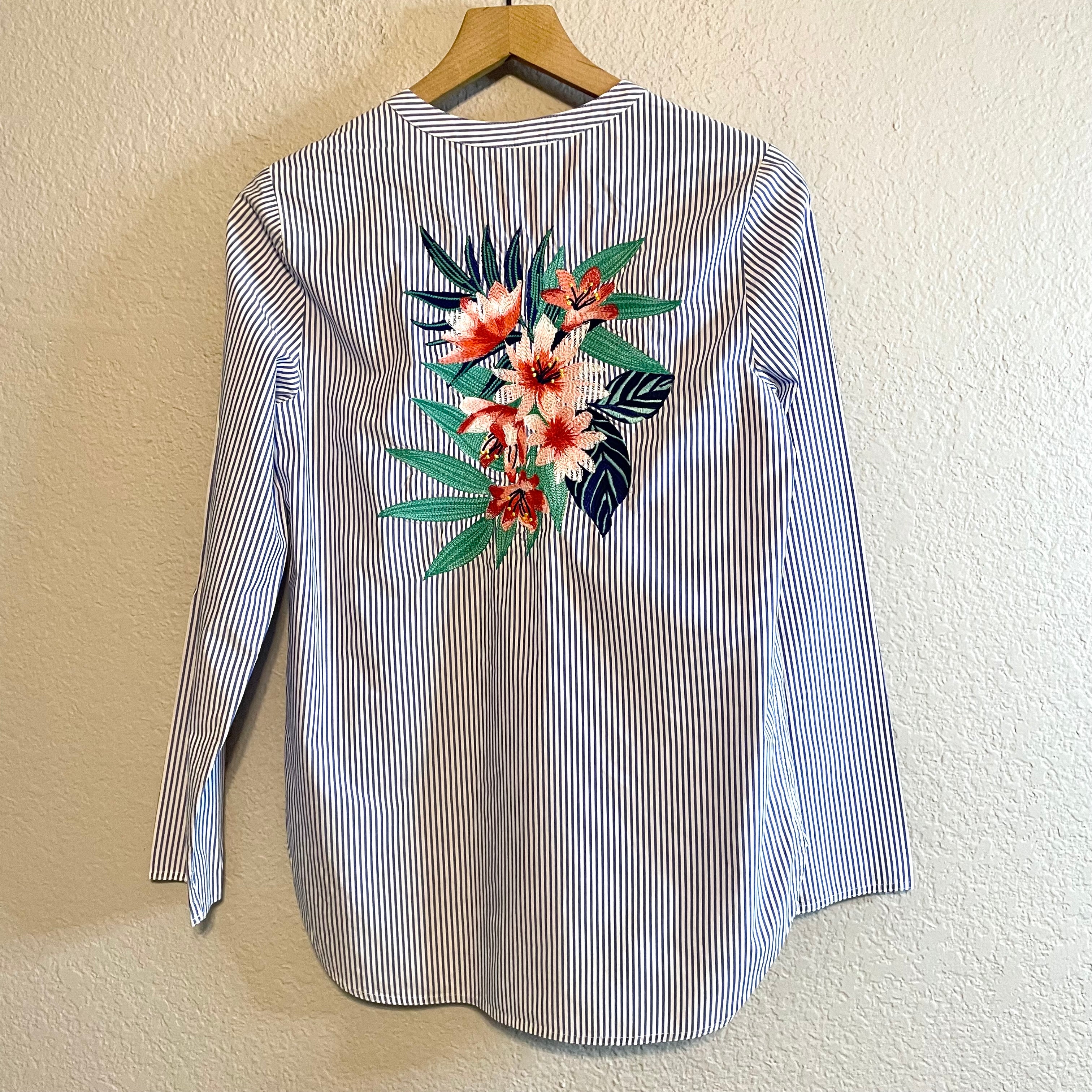 Floral Embroidered Popover Top