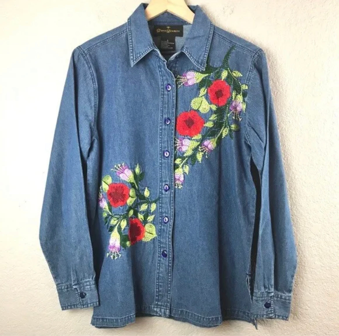 Floral Embroidered Denim Shirt