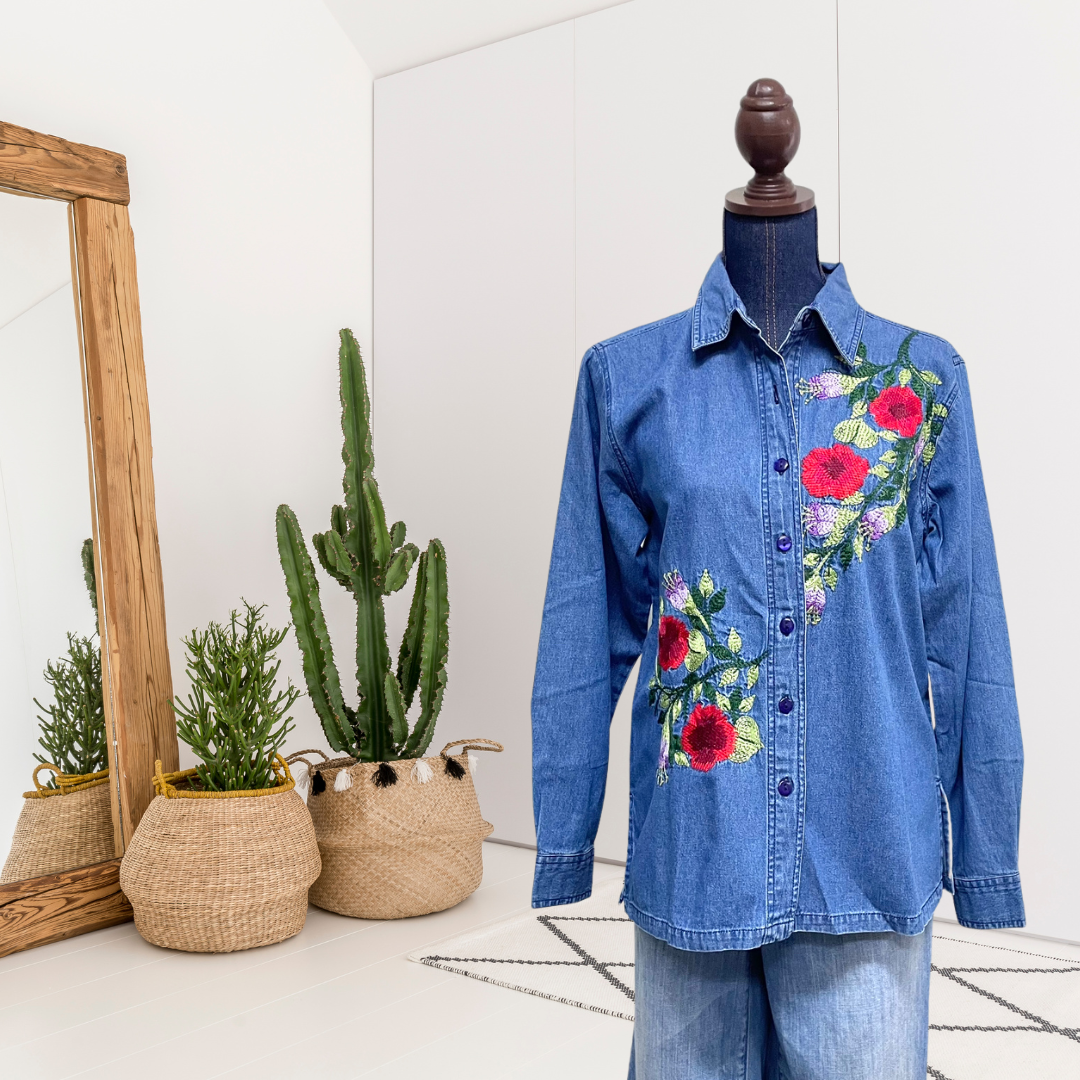 Floral Embroidered Denim Shirt