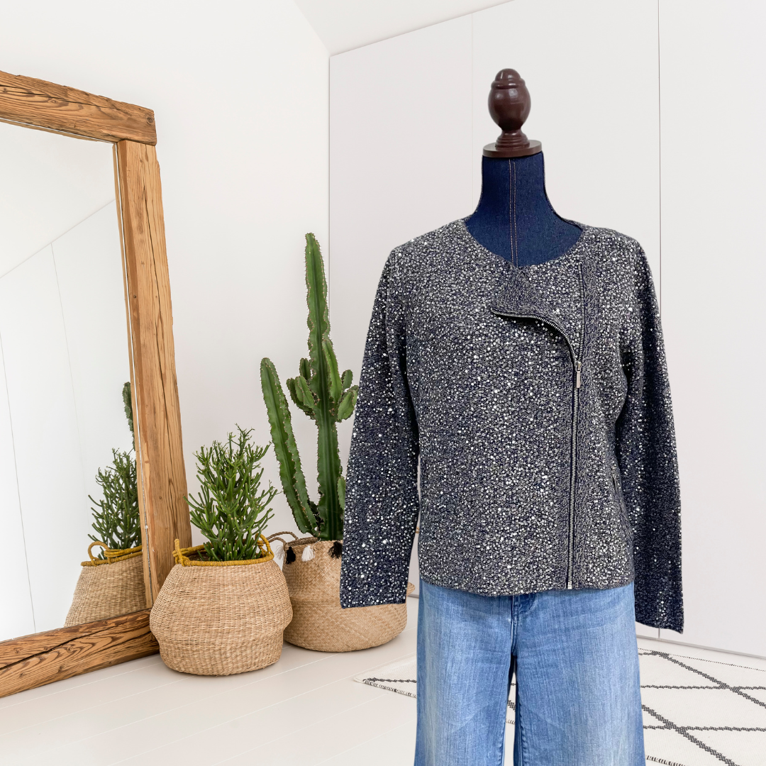 Sequin Moto Sweater Jacket