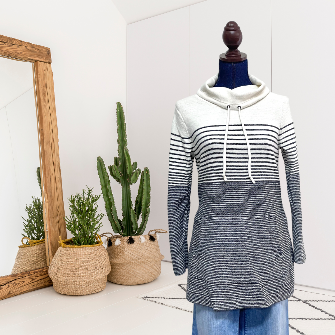 Cowl Neck Striped Sweater