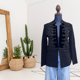 Embellished Velvet Trim Cardigan