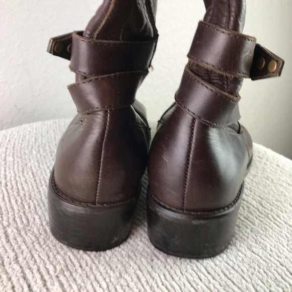 Leather Ankle Wrap Boots