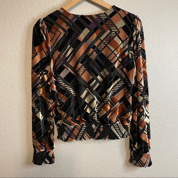 Geo Burnout Velvet Blouse