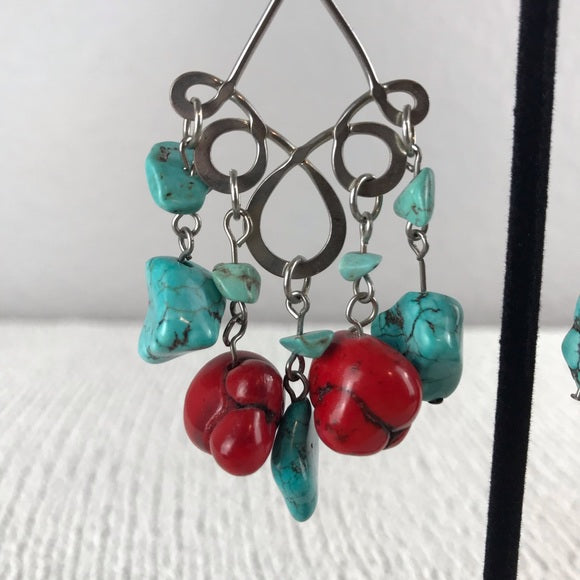 Turquoise Coral Dangle Earrings