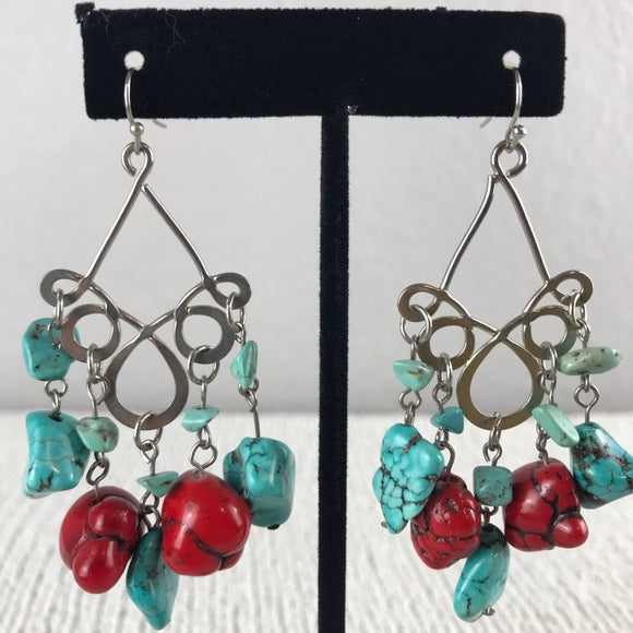 Turquoise Coral Dangle Earrings