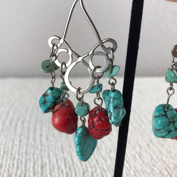 Turquoise Coral Dangle Earrings