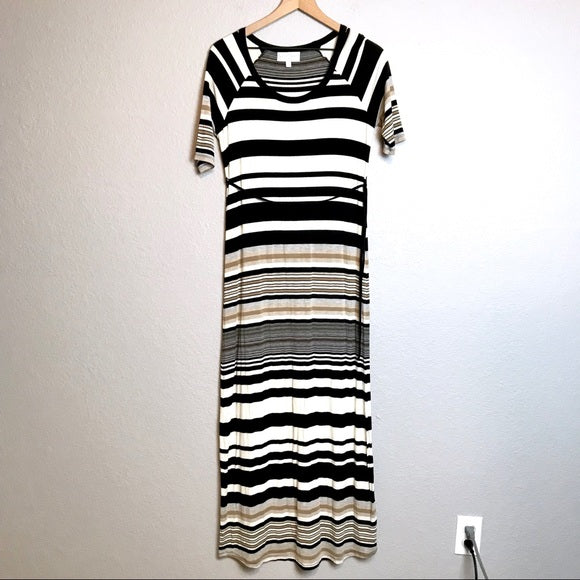 Striped Short Sleeve Maxi Dress