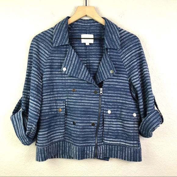 Striped Cotton Moto Jacket