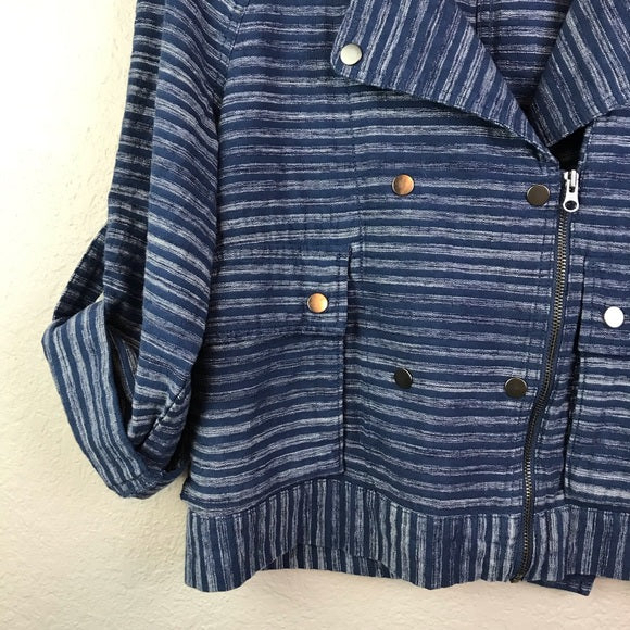 Striped Cotton Moto Jacket